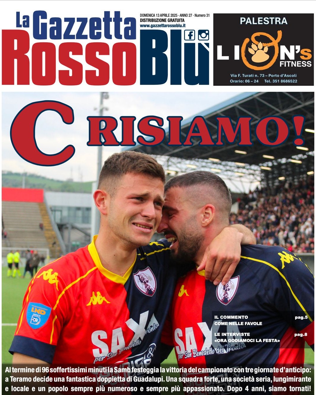 UN ANNO DI SAMB 🗓
Ripercorriamo tutte le tappe del campionato 2024/25 dell'@u.s.sambenedettese 🔴🔵
31^ giornata: la nostra prima pagina dopo Teramo-Samb 📰
#teramosamb #tersam #unannodisamb #copertina #primapagina #grb #gazzettarossoblù #samb #sambenedettese #instagol #instafootball #instasoccer #lagazzettarossoblù #calcio #rossoblù #seried #gironef #lnd #leganazionaledilettanti