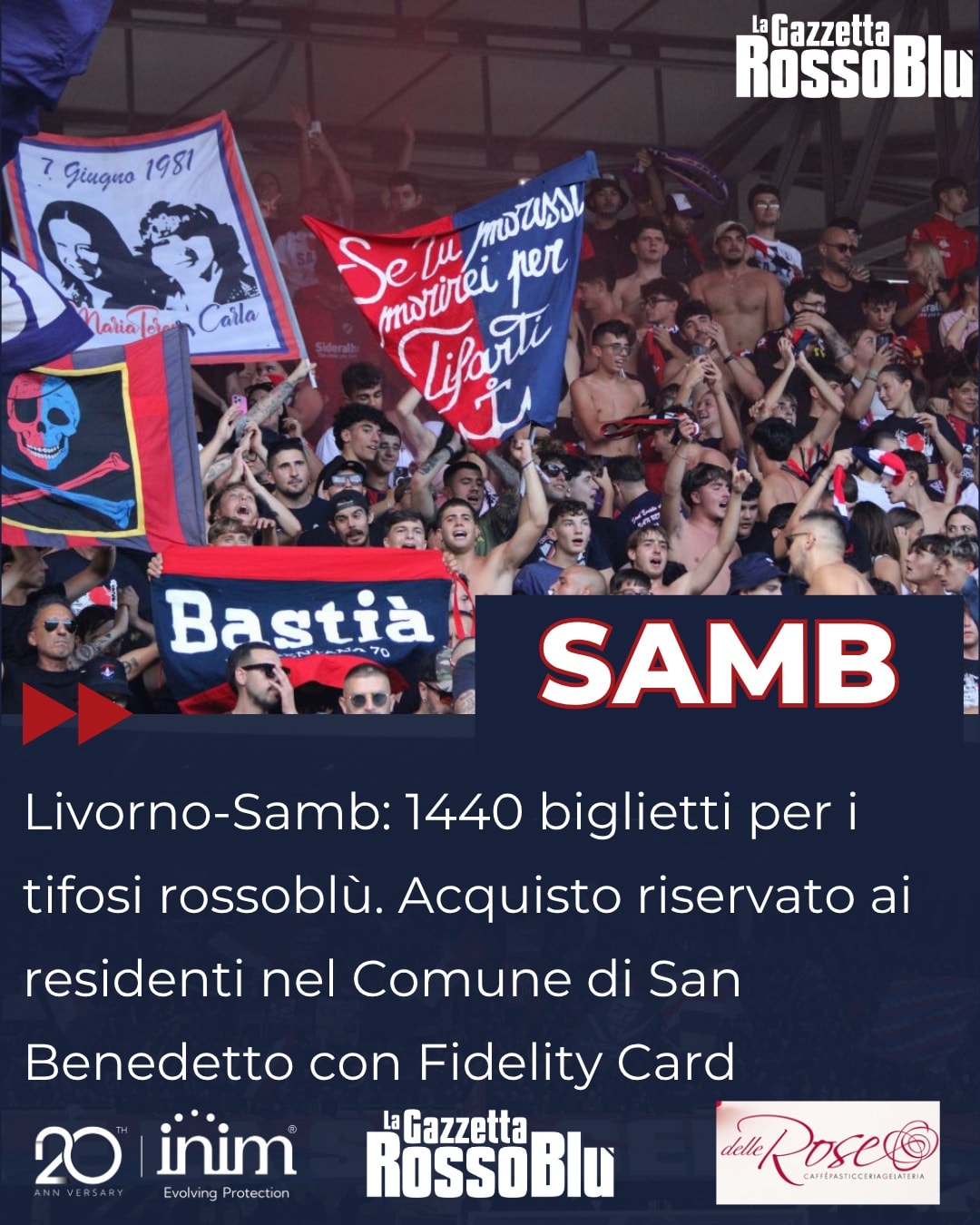 VERSO LIVORNO🚗
1440 biglietti per I tifosi della U.S. Sambenedettese🔴🔵. L'acquisto è però riservato ai residenti di San Benedetto in possesso di Fidelity Card
#samb #calcio #gazzettarossoblù #rossoblù #samb #seriec #grb #seriecskywifi #legapro #gironeb #livornosamb #livorno