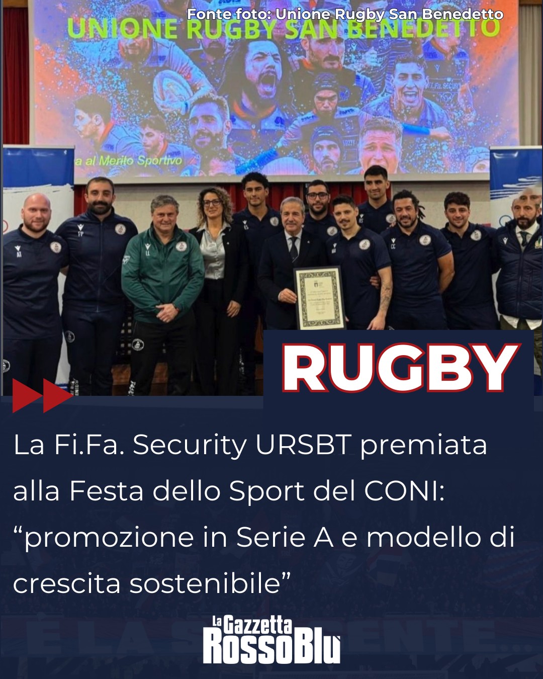 RUGBY 🏉

L'@unione_rugby_samb 🔴🔵 premiata alla Festa dello Sport del CONI 🏅: «Storica promozione in Serie A e modello di crescita sostenibile»

#festadellosport #coni #unionerugbysanbenedetto #ursbt #unionerugbysbt #fifasecurity #rugby #seriea #grb #gazzettarossoblù #lagazzettarossoblù