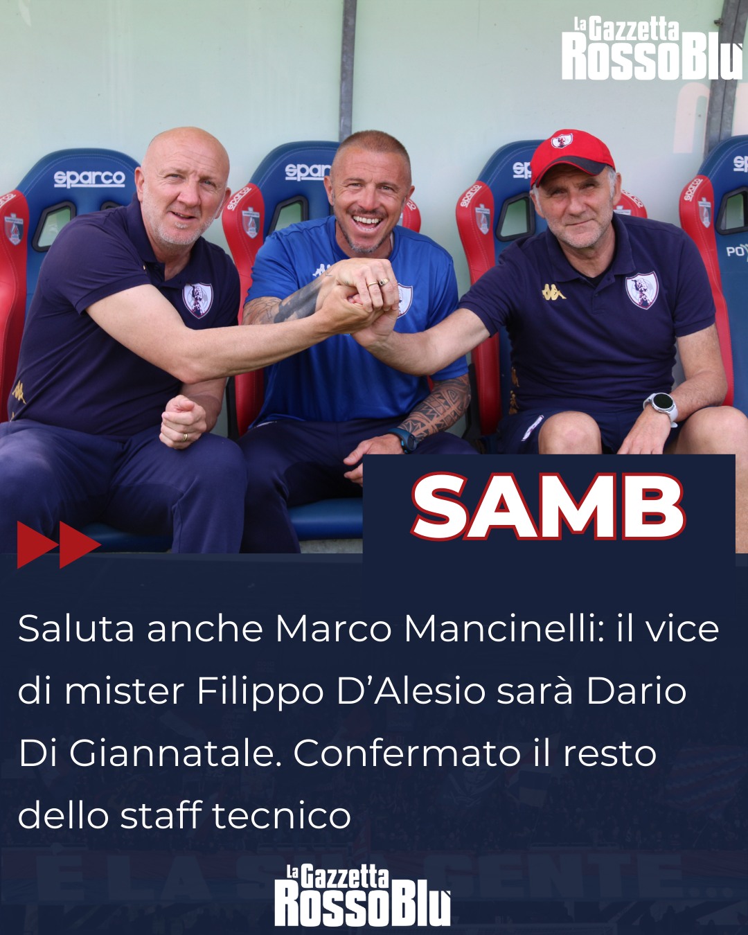 STAFF TECNICO ⚽

@u.s.sambenedettese 🔴🔵, saluta anche @marcomancio26: il vice di mister Filippo D'Alesio sarà Dario Di Giannatale. Confermato il resto dello staff tecnico

#marcomancinelli #mancinelli #dariodigiannatale #digiannatale #dalesio #filippodalesio #grb #gazzettarossoblù #samb #sambenedettese #instagol #instafootball #lagazzettarossoblù #calcio #rossoblù #seriec #gironeb #legapro #seriecskywifi