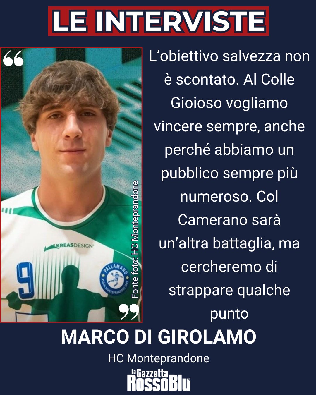 PALLAMANO 🤾‍♂

@hc_monteprandone, le parole di Marco Di Girolamo 🎙. Alle 18:00, al Colle Gioioso, la sfida con la capolista Camerano

#marcodigirolamo #digirolamo #pallamano #handball #serieasilver #pallamanomonteprandone #hcmonteprandone #monteprandone #grb #lagazzettarossoblù