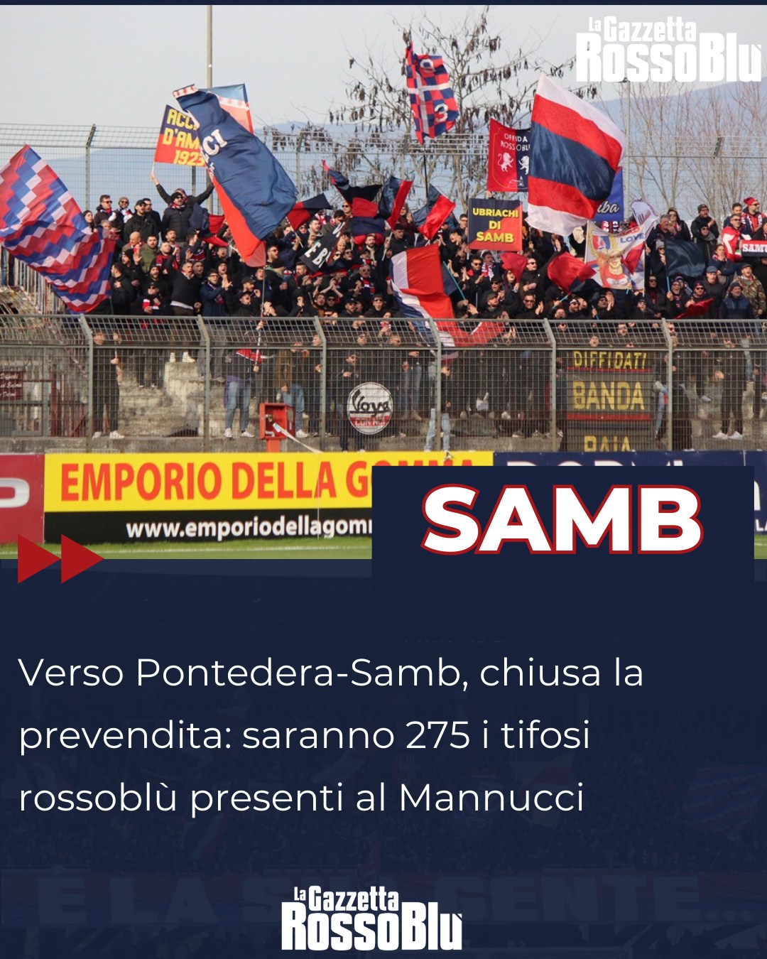 PREVENDITA 🎫

Saranno 275 i tifosi dell'@u.s.sambenedettese 🔴🔵 presenti domani a Pontedera 🏟

#ponsam #pontederasamb #grb #gazzettarossoblù #samb #sambenedettese #instagol #instafootball #lagazzettarossoblù #calcio #rossoblù #seriec #gironeb #legapro #seriecskywifi