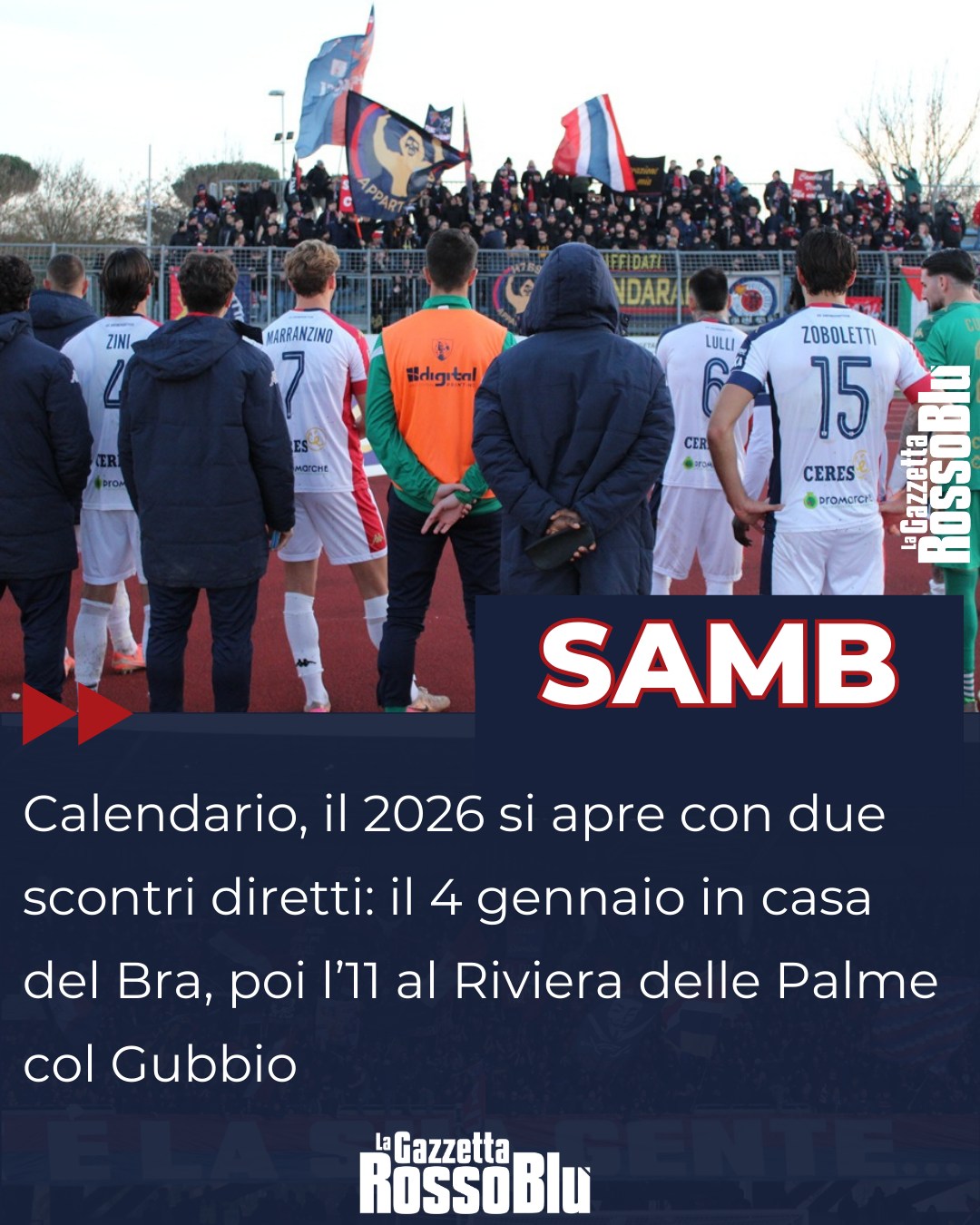 CALENDARIO 🗓

@u.s.sambenedettese 🔴🔵, il 2026 si apre con 2 scontri salvezza importantissimi: il 4 gennaio in casa del Bra, poi l'11 arriva il Gubbio al Riviera delle Palme 🏟

#calendario #brasam #brasamb #samgub #sambgubbio #grb #gazzettarossoblù #samb #sambenedettese #instagol #instafootball #lagazzettarossoblù #calcio #rossoblù #seriec #gironeb #legapro #seriecskywifi