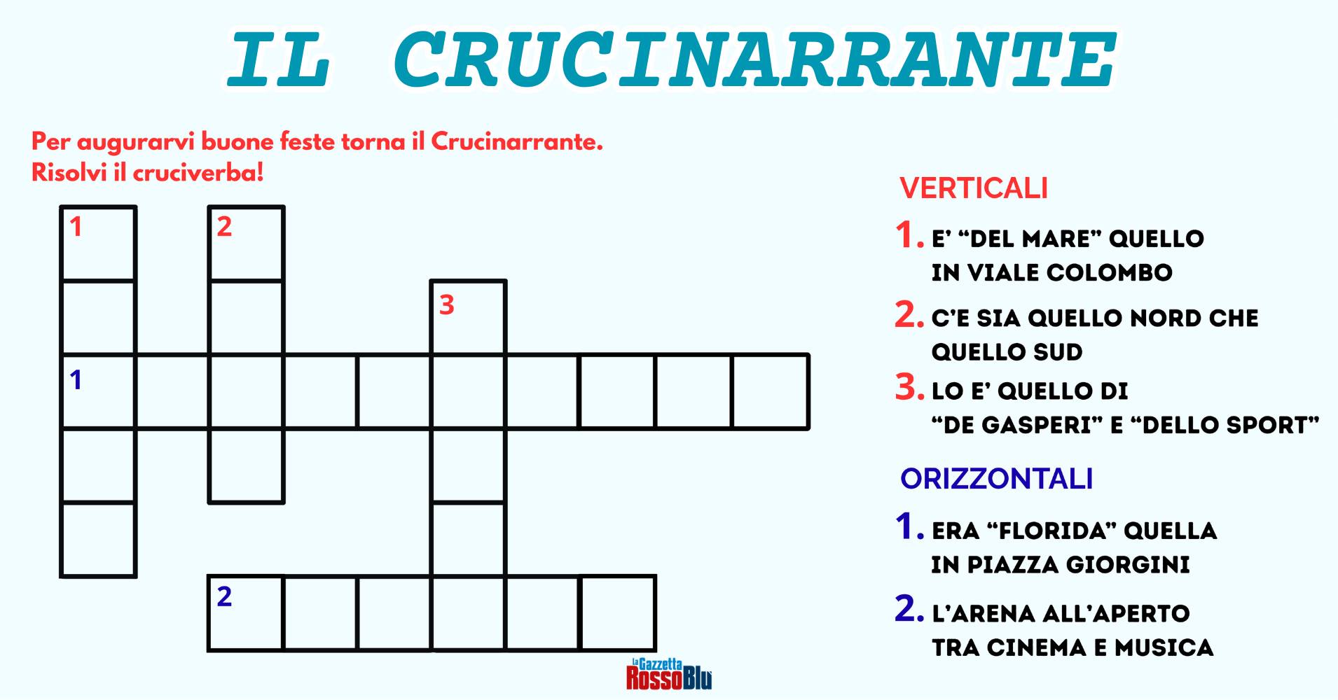 IL CRUCINARRANTE 🎄

Per augurarvi buone Feste @ilnarrante vi propone il Crucinarrante ✍🏻

Provate ad indovinare 💭 tutte le definizioni riguardanti la città di San Benedetto 🔴🔵

#langolodelnarrante #narrante #ilnarrante #sbt #sanbenedettodeltronto #sanbenedetto #grb #lagazzettarossoblù #crucinarrante @sbt.tourism
