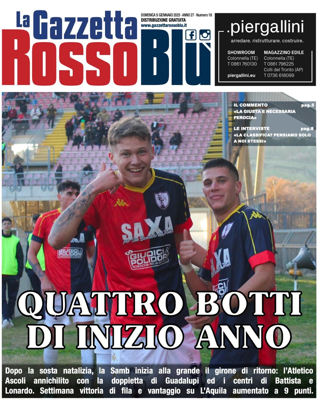 IL 2025 ROSSOBLÙ 🗓

Piccola rubrica di fine anno: ogni giorno, da oggi a Capodanno 🎆, una prima pagina della Gazzetta 🔴🔵 per ogni mese del 2025 📰 che sta per concludersi.

Iniziamo con gennaio

#2025rossoblù #primapagina #copertina #grb #gazzettarossoblù #samb #sambenedettese #instagol #instafootball #lagazzettarossoblù #calcio #rossoblù #seriec #gironeb #legapro #seriecskywifi @u.s.sambenedettese