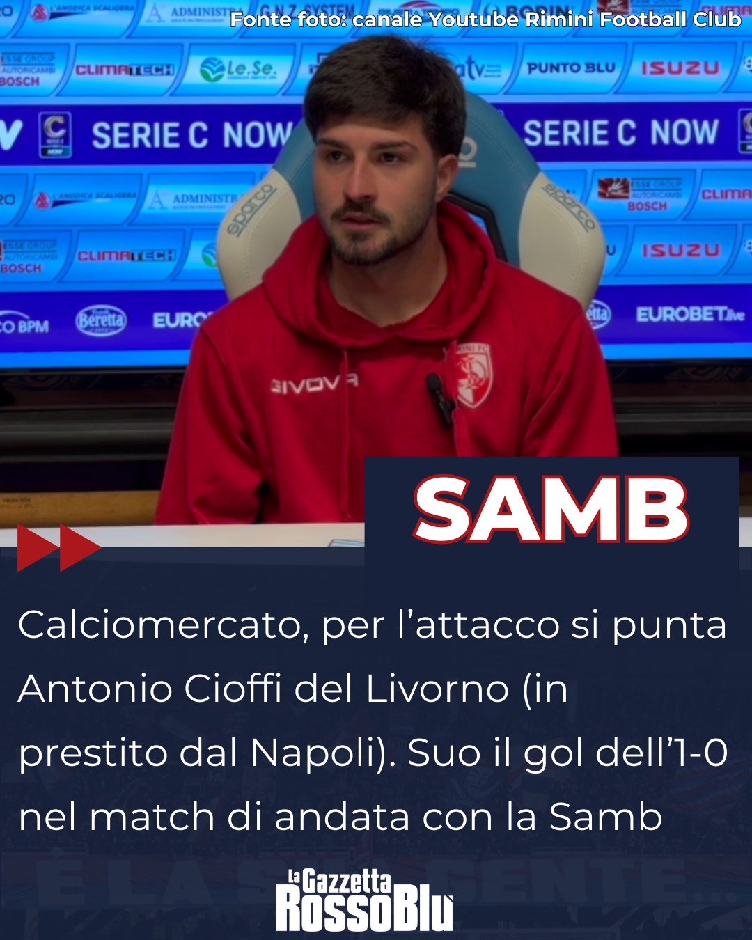 CALCIOMERCATO ⚽💰

@u.s.sambenedettese 🔴🔵, si punta l'attaccante del Livorno (in prestito dal Napoli) Antonio Cioffi 🎯: 1 dei 2 gol siglati finora in campionato è stato proprio contro i rossoblù

#calciomercato #mercato #antoniocioffi #cioffi #livorno #grb #gazzettarossoblù #samb #sambenedettese #instagol #instafootball #lagazzettarossoblù #calcio #rossoblù #seriec #gironeb #legapro #seriecskywifi