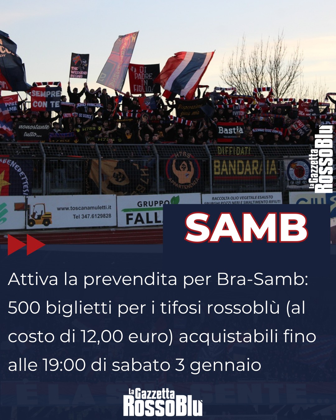 PREVENDITA 🎫

Verso la sfida col Bra 🏟: 500 biglietti per i tifosi dell'@u.s.sambenedettese 🔴🔵. Prevendita attiva fino a sabato

#brasamb #brasam #prevendita #grb #gazzettarossoblù #samb #sambenedettese #instagol #instafootball #lagazzettarossoblù #calcio #rossoblù #seriec #gironeb #legapro #seriecskywifi