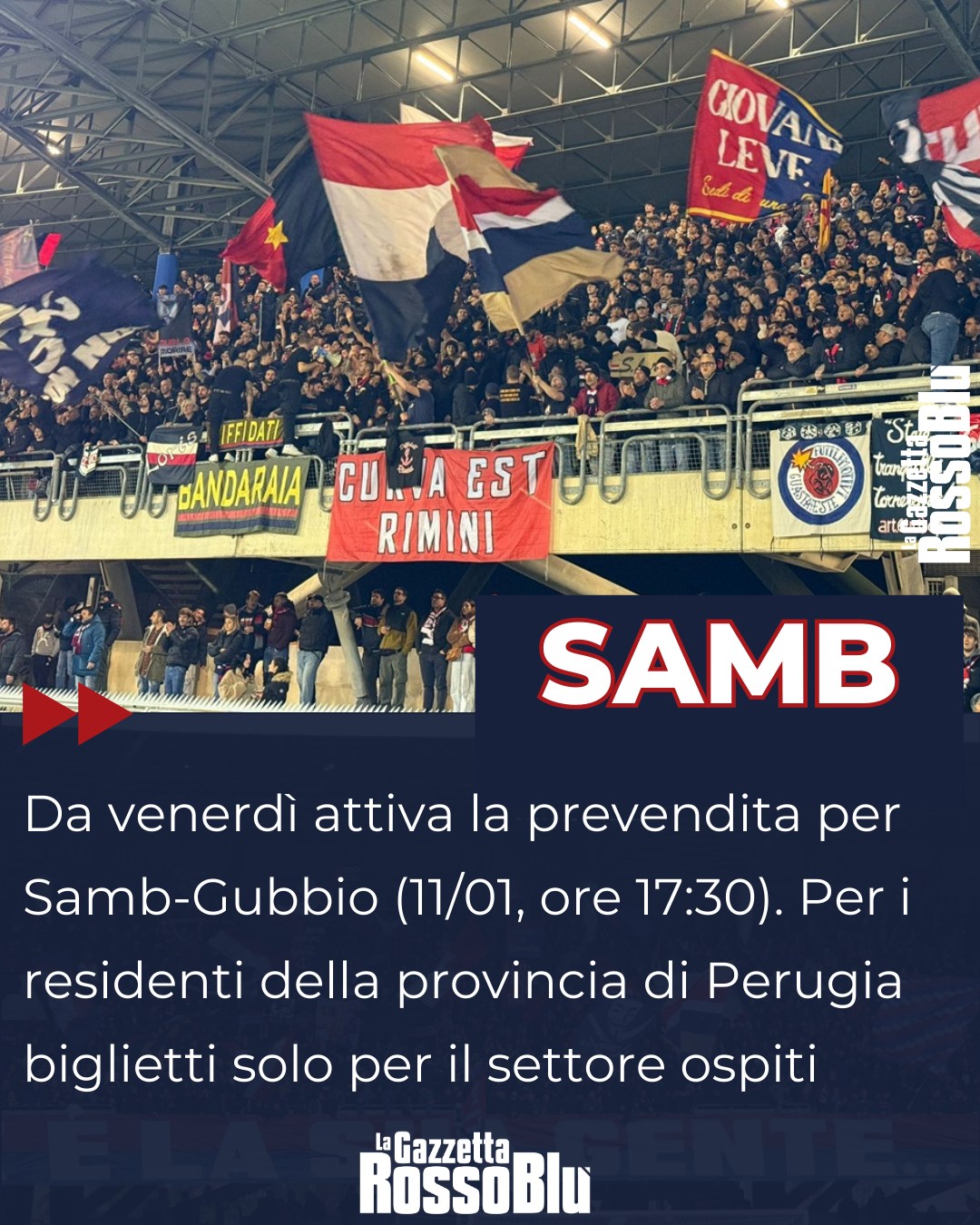 PREVENDITA 🎫

@u.s.sambenedettese 🔴🔵, da domani attiva la prevendita per il match col Gubbio in programma domenica 11 gennaio allo stadio Riviera delle Palme 🏟

#samgub #sambgubbio #prevendita #grb #gazzettarossoblù #samb #sambenedettese #instagol #instafootball #lagazzettarossoblù #calcio #rossoblù #seriec #gironeb #legapro #seriecskywifi #stadiorivieradellepalme