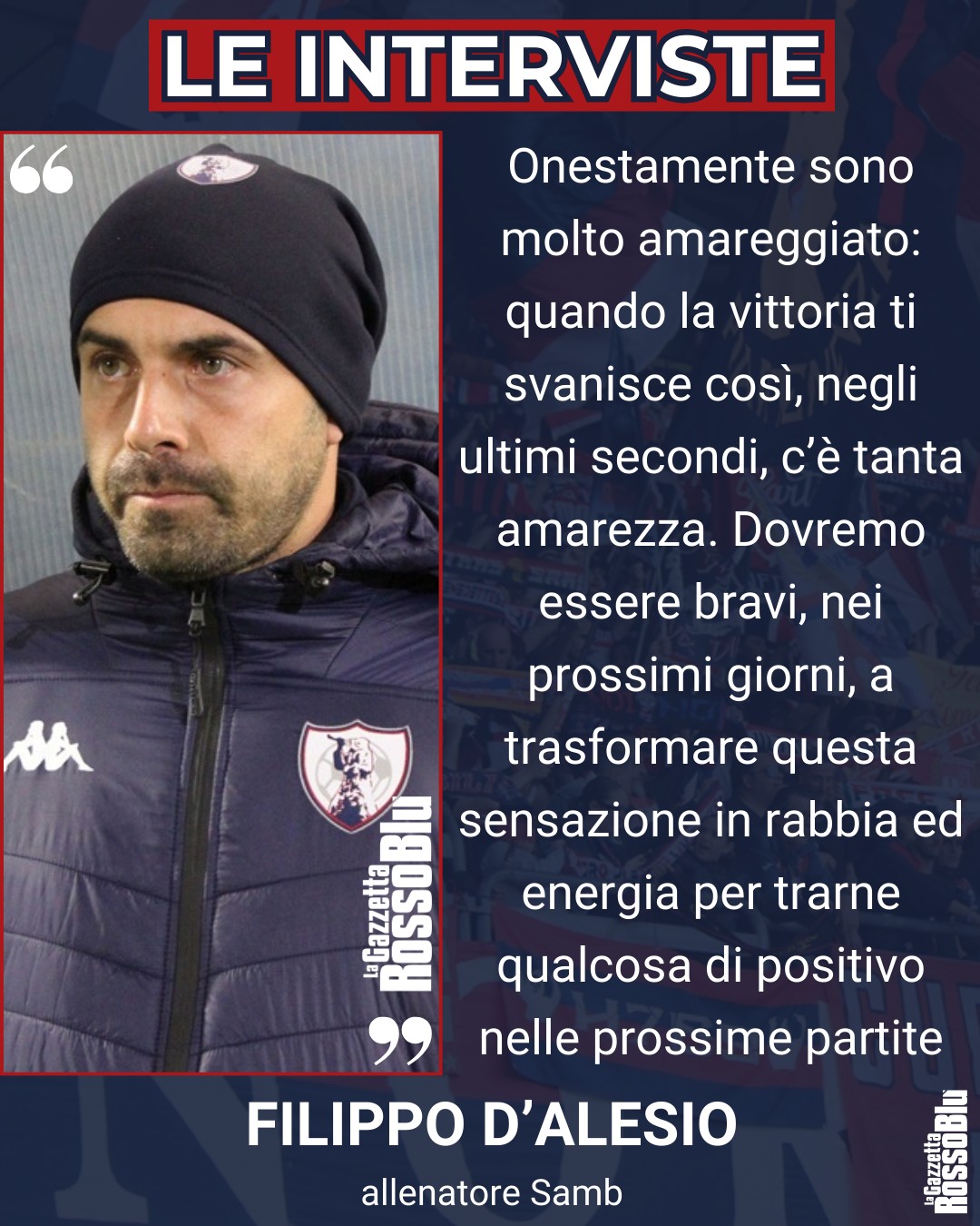 D'ALESIO 🎙

@u.s.sambenedettese 🔴🔵, le parole di mister Filippo D'Alesio dopo il 2-2 col Bra 🏟

#filippodalesio #dalesio #brasam #brasamb #grb #gazzettarossoblù #samb #sambenedettese #instagol #instafootball #lagazzettarossoblù #calcio #rossoblù #seriec #gironeb #legapro #seriecskywifi