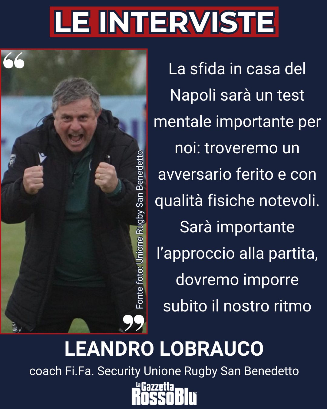 RUGBY 🏉

@unione_rugby_samb 🔴🔵, le parole di coach @leandrolobrauco 🎙 a poche ore dal match con l'Amatori Napoli Rugby

#leandrolobrauco #lobrauco #unionerugbysanbenedetto #ursbt #unionerugbysbt #fifasecurity #rugby #seriea #grb #gazzettarossoblù #lagazzettarossoblù