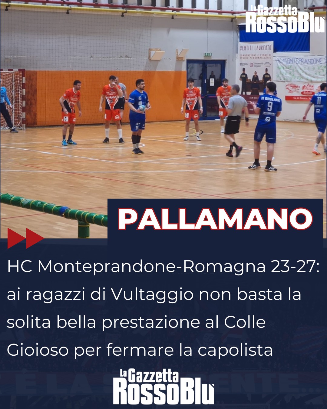 PALLAMANO 🤾

Per la @hc_monteprandone arriva la seconda sconfitta casalinga della stagione: la capolista Romagna passa 27-23 al Colle Gioioso

#pallamano #handball #serieasilver #pallamanomonteprandone #hcmonteprandone #monteprandone #grb #lagazzettarossoblù #romagna #hcmonteprandoneromagna