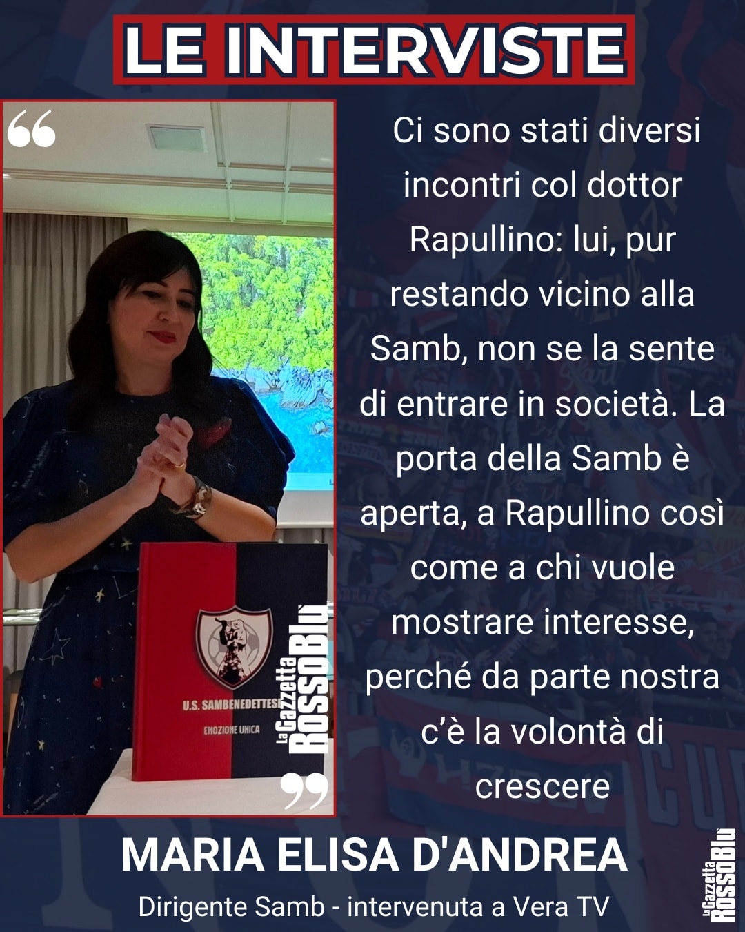FUTURO SAMB🔴🔵

Maria Elisa D'Andrea, responsabile della supervisione e compliance societaria, sui possibili ingressi in società📬