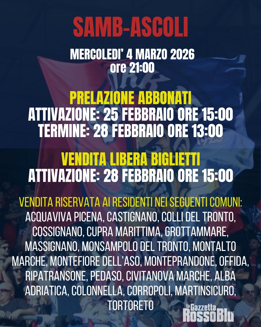 NEL DETTAGLIO🔍

Verso #SambAscoli, tutto quello che c'è da sapere sulla prevendita dei biglietti👇 per il derby del Riviera🔴🔵💪