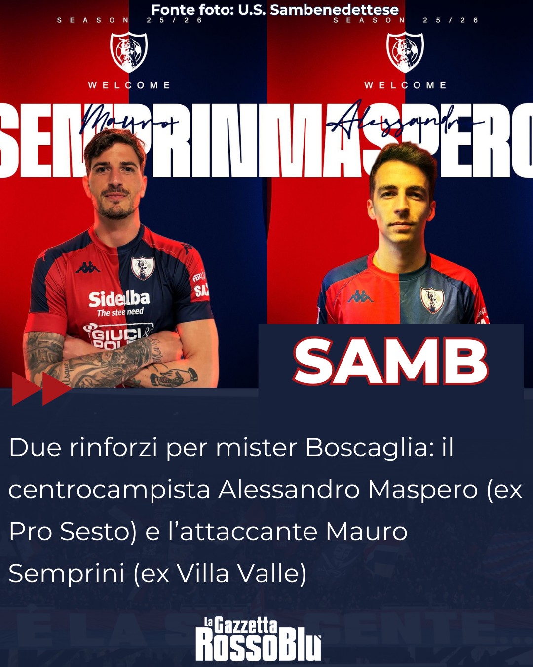RINFORZI ✍🏻✍🏻

@u.s.sambenedettese 🔴🔵, subito i rinforzi targati Mussi: il centrocampista Alessandro Maspero e e l'attaccante Mauro Semprini

#alessandromaspero #maspero #maurosemprini #semprini #calciomercato #grb #gazzettarossoblù #samb #sambenedettese #instagol #instafootball #lagazzettarossoblù #calcio #rossoblù #seriec #gironeb #legapro #seriecskywifi