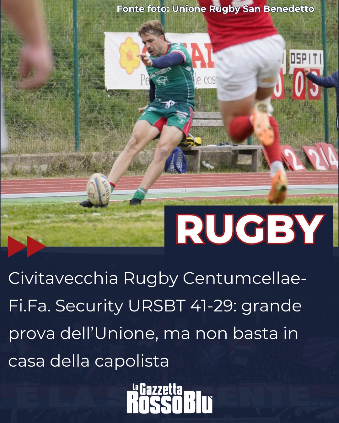RUGBY 🏉

L'@unione_rugby_samb 🔴🔵 chiude anche in vantaggio la prima parte di gara (22-10), ma alla fine in casa della capolista Civitavecchia 🏟 si interrompe la serie positiva dei ragazzi di coach Lobrauco ❌

#civitavecchiarugby #civitavecchia #civitavecchiarugbycentumcellae #unionerugbysanbenedetto #ursbt #unionerugbysbt #fifasecurity #rugby #seriea #grb #gazzettarossoblù #lagazzettarossoblù
