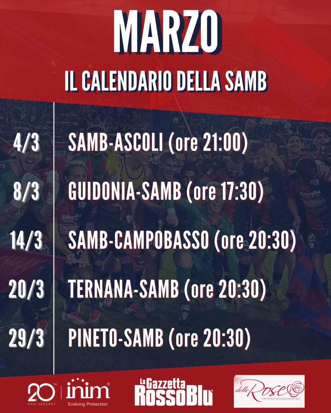 CALENDARIO 🗓

@u.s.sambenedettese 🔴🔵, le partite in programma a marzo: dopo il derby la trasferta di Guidonia (domenica, ore 17:30)

#calendario #grb #gazzettarossoblù #samb #sambenedettese #instagol #instafootball #lagazzettarossoblù #calcio #rossoblù #seriec #gironeb #legapro #seriecskywifi