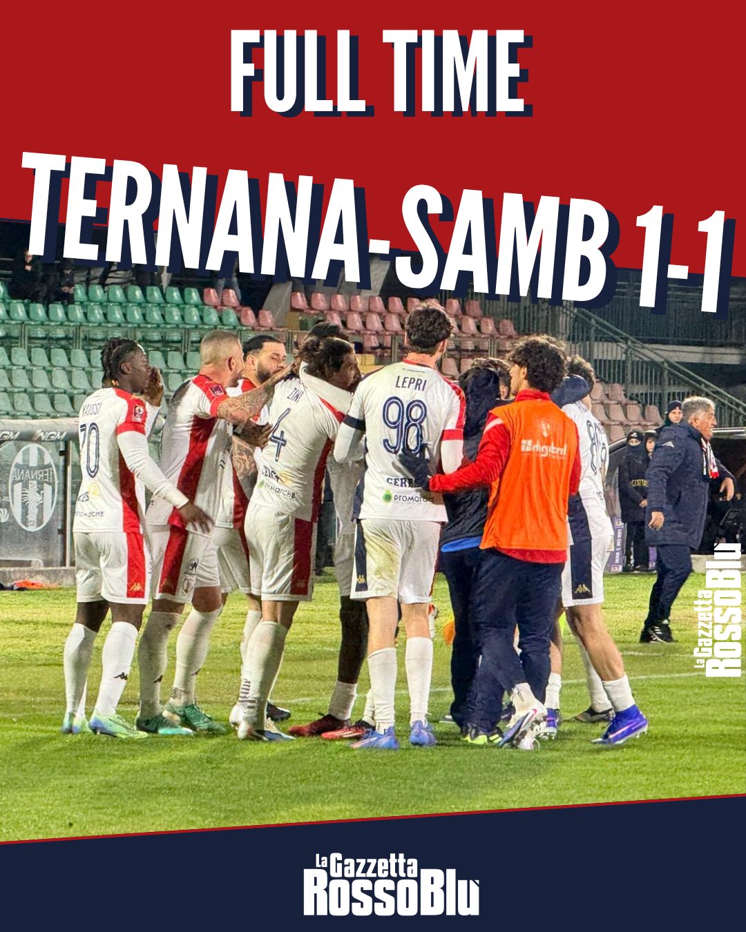FINITA ‼

L'@u.s.sambenedettese 🔴🔵 porta via un punto ormai insperato a Terni: dopo il rigore di Panico, nel finale i rossoblù trovano il gol con Zini 🎯. Finisce 1-1 al Liberati 🏟

#tersam #ternanasamb #stadioliberoliberati #grb #gazzettarossoblù #samb #sambenedettese #instagol #instafootball #lagazzettarossoblù #calcio #rossoblù #seriec #gironeb #legapro #seriecskywifi