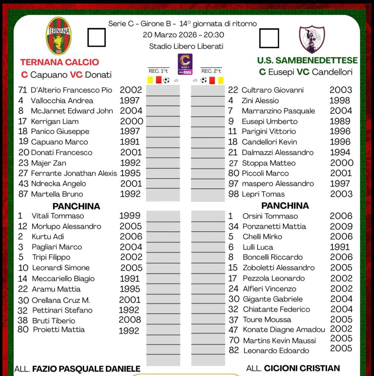 Ternana-Samb🔴🔵

Le formazioni ufficiali: Boscaglia rilancia Maspero dal 1'

*Errore in distinta - all. Samb: Roberto Boscaglia