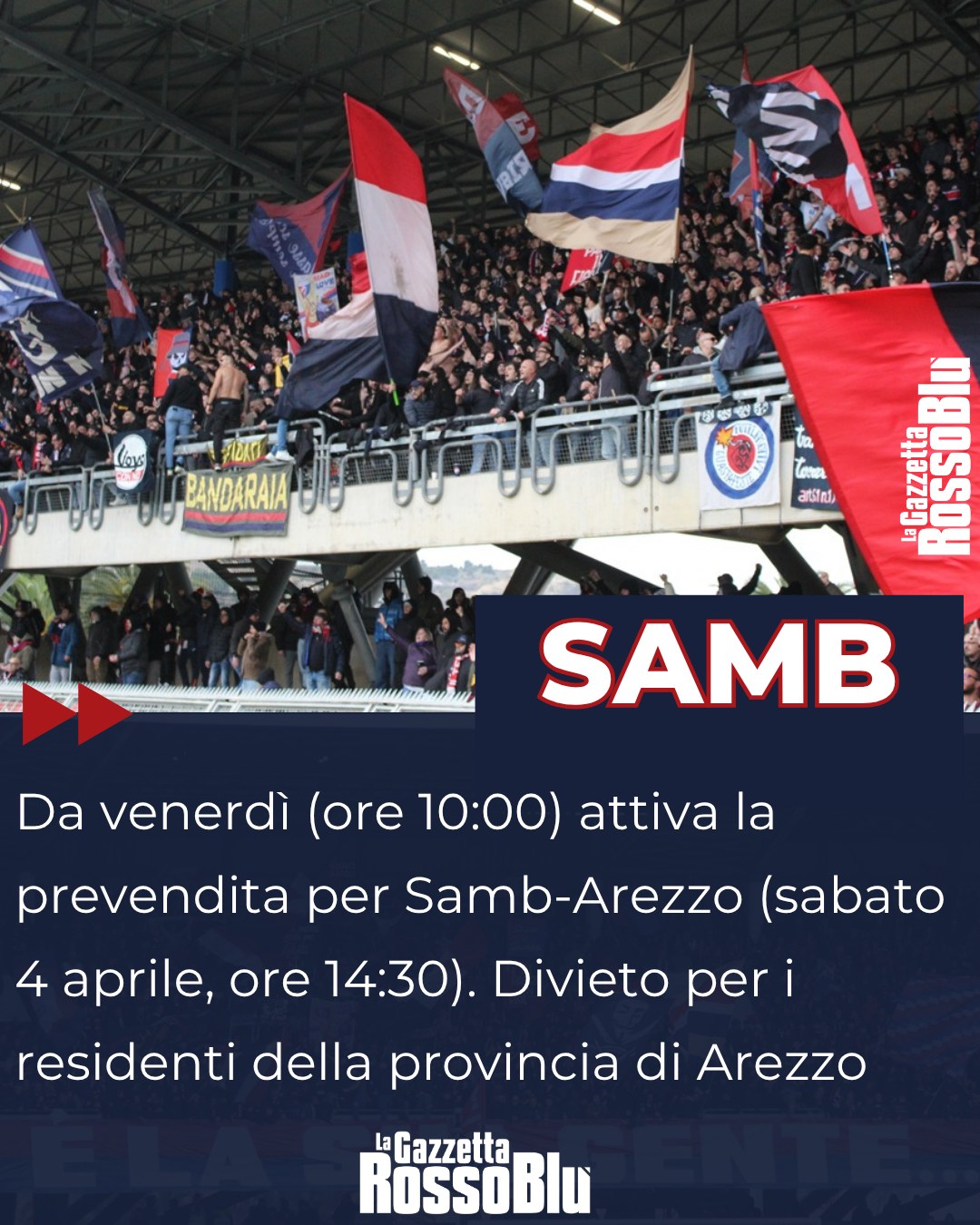 PREVENDITA 🎫

@u.s.sambenedettese 🔴🔵, da domani in vendita i biglietti per la partita casalinga con l'Arezzo. Divieto per i tifosi ospiti ❌

#samare #sambarezzo #prevendita #stadiorivieradellepalme #grb #gazzettarossoblù #samb #sambenedettese #instagol #instafootball #lagazzettarossoblù #calcio #rossoblù #seriec #gironeb #legapro #seriecskywifi