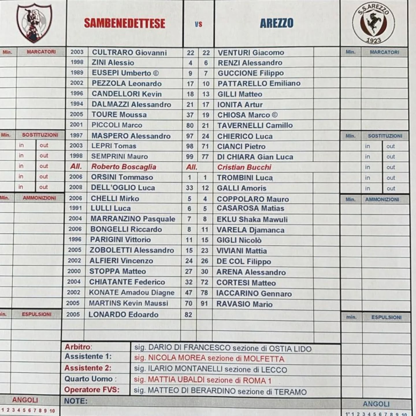 Samb🔴🔵-Arezzo 

Le formazioni ufficiali: confermato il tandem d'attacco Eusepi-Semprini