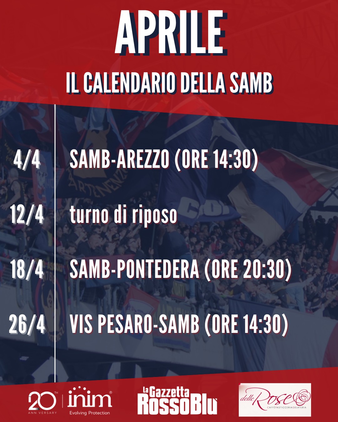 CALENDARIO 🗓

@u.s.sambenedettese 🔴🔵, le partite in programma nel mese di aprile 🏟

#calendario #sambarezzo #samare #grb #gazzettarossoblù #samb #sambenedettese #instagol #instafootball #lagazzettarossoblù #calcio #rossoblù #seriec #gironeb #legapro #seriecskywifi