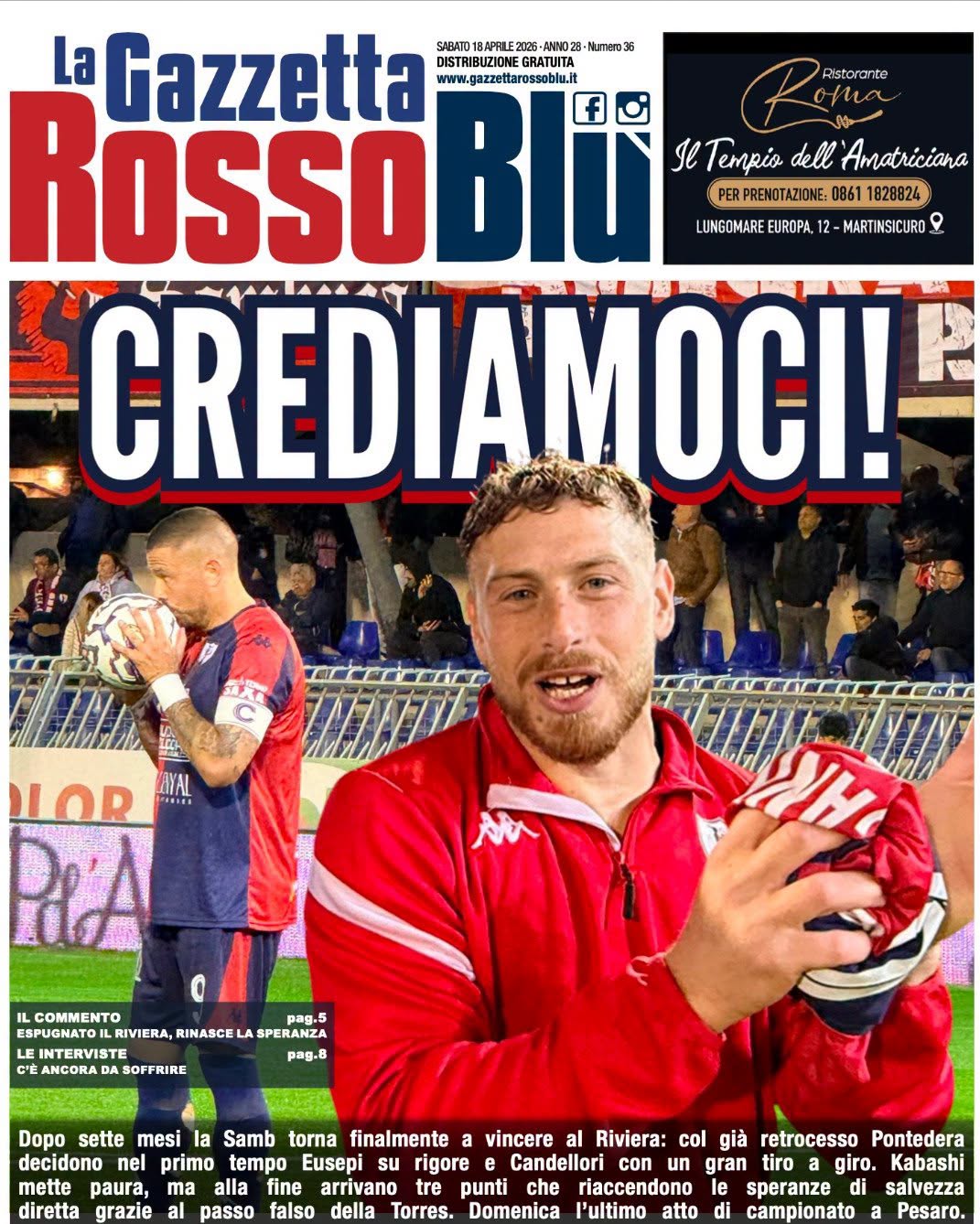 Serie C girone B - 37^ giornata
Samb-Pontedera 🏟
La nostra prima pagina 📰

#sambpontedera #sampon #primapagina #copertina #grb #gazzettarossoblù #samb #sambenedettese #instagol #instafootball #lagazzettarossoblù #calcio #rossoblù #seriec #gironeb #legapro #seriecskywifi @u.s.sambenedettese @kevin_candellori_