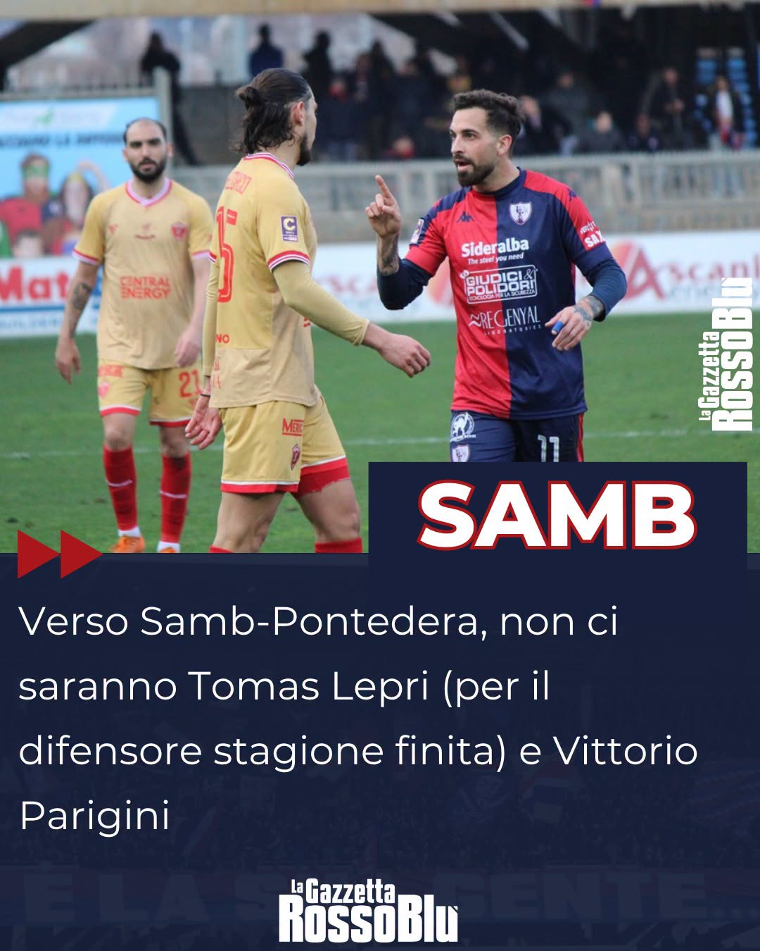LEPRI E PARIGINI ❌

@u.s.sambenedettese 🔴🔵, col Pontedera fuori Tomas Lepri e Vittorio Parigini: per il difensore, come ha spiegato mister Boscaglia in conferenza stampa ieri, stagione finita

#sambpontedera #sampon #vittorioparigini #parigini #tomaslepri #lepri #grb #gazzettarossoblù #samb #sambenedettese #instagol #instafootball #lagazzettarossoblù #calcio #rossoblù #seriec #gironeb #legapro #seriecskywifi