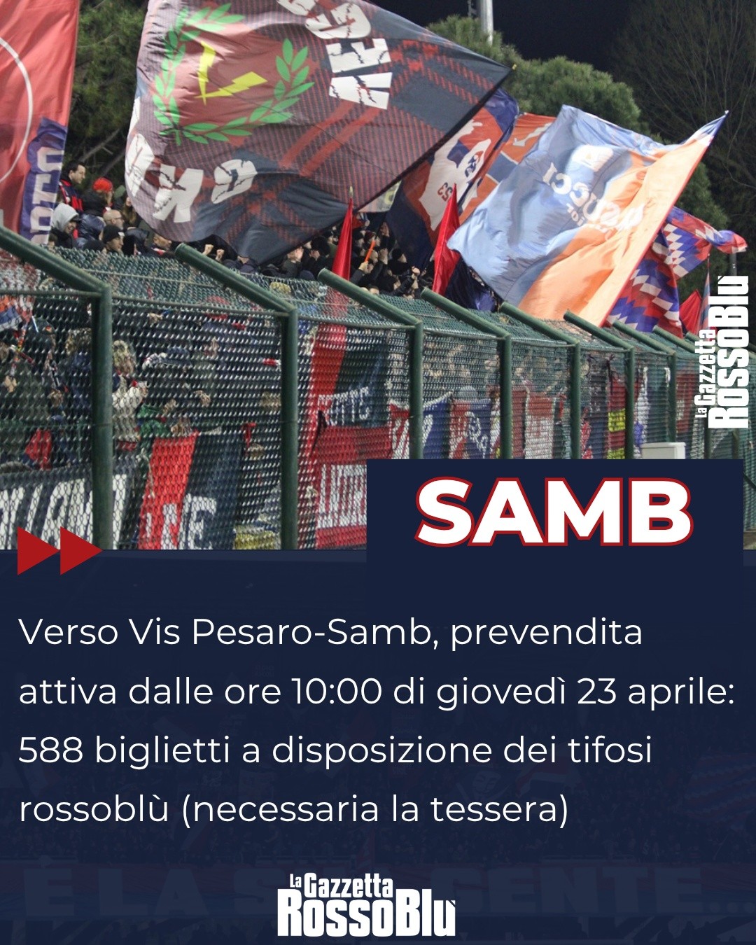 PREVENDITA 🎫

Da domani mattina (ore 10:00) attiva la prevendita per Pesaro 🏟: 588 biglietti per i tifosi dell'@u.s.sambenedettese 🔴🔵