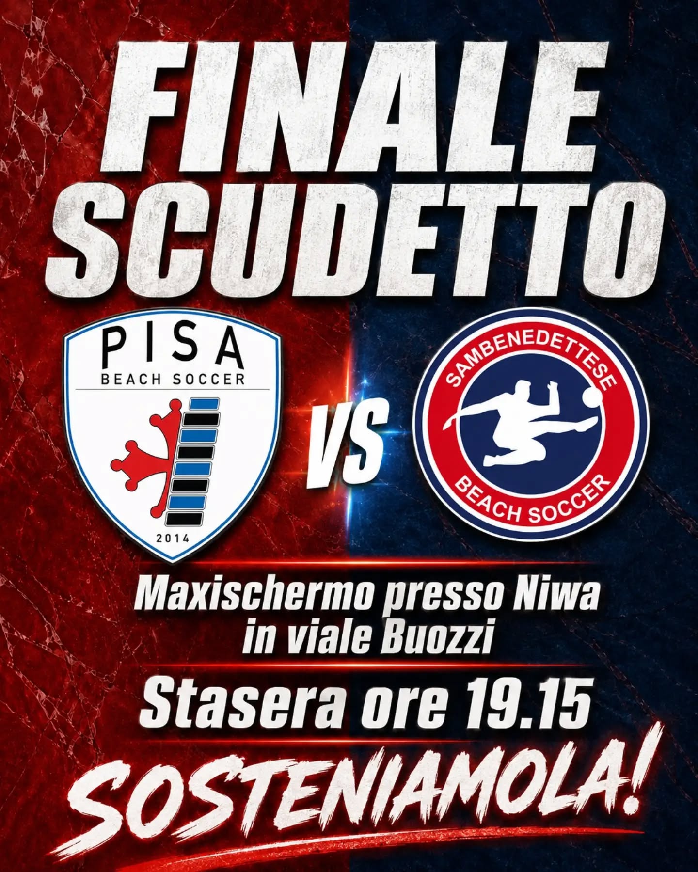 MAXISCHERMO PER LA FINALE 🏆

Maxischermo in viale Buozzi per la Finale Scudetto della @sambenedettese_beach_soccer 🔴🔵 col Pisa

Appuntamento alle 19:15 presso Niwa 📍

Fonte foto: Sambenedettese Beach Soccer

#finalescudetto #scoglitti #beachsoccer #lnd #leganazionaledilettanti #grb #gazzettarossoblù #sambenedettesebeachsoccer #sambbeachsoccer #lagazzettarossoblù
