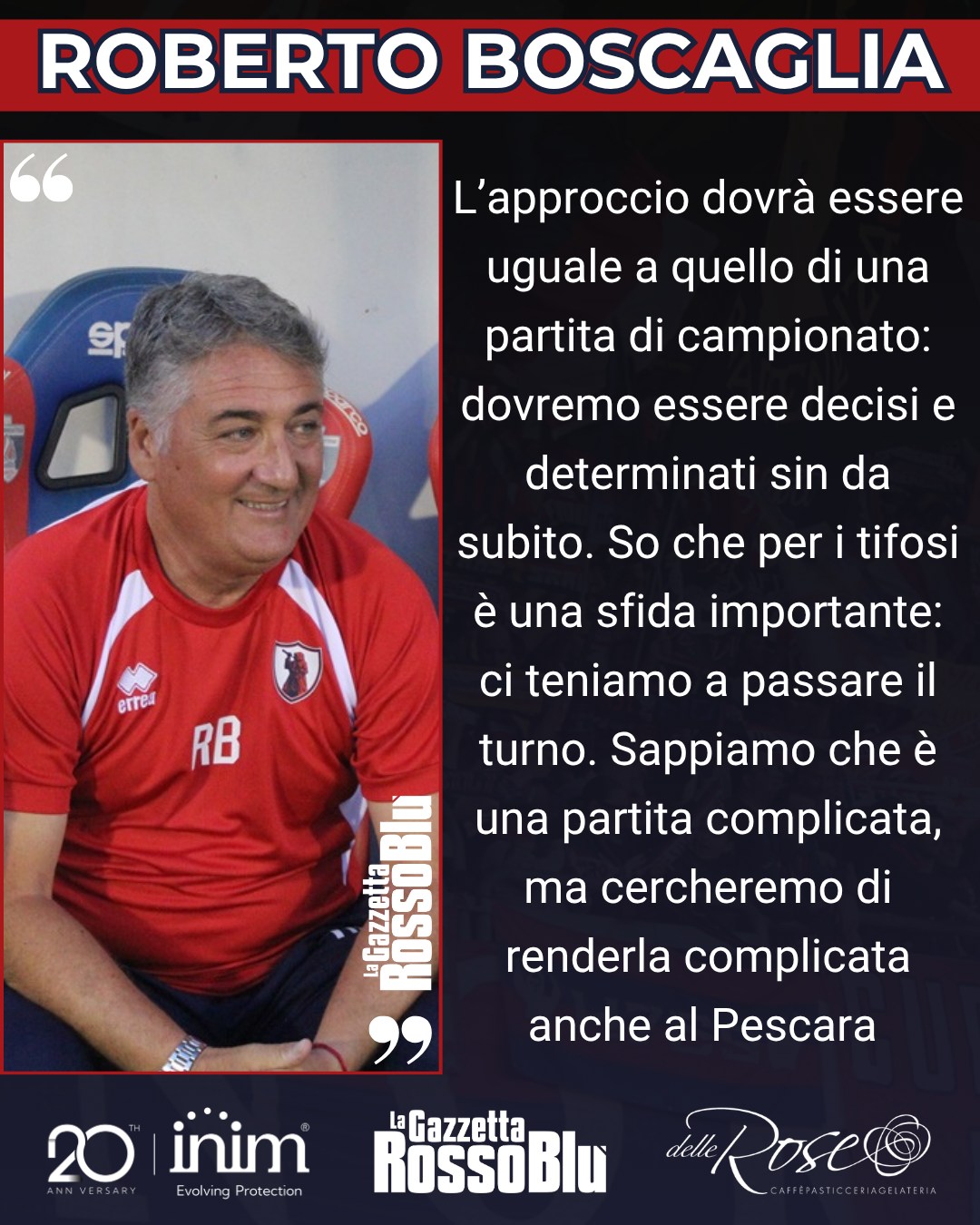VIGILIA ⏳

@u.s.sambenedettese 🔴🔵, le parole di mister Roberto Boscaglia 🎙 alla vigilia della sfida di Coppa Italia di Serie C 🏆 col Pescara

#robertoboscaglia #coppaitalia #coppaitaliaseriec #robertoboscaglia #grb #gazzettarossoblù #samb #sambenedettese #lagazzettarossoblù #calcio #seriec #gironeb #legapro #seriecskywifi