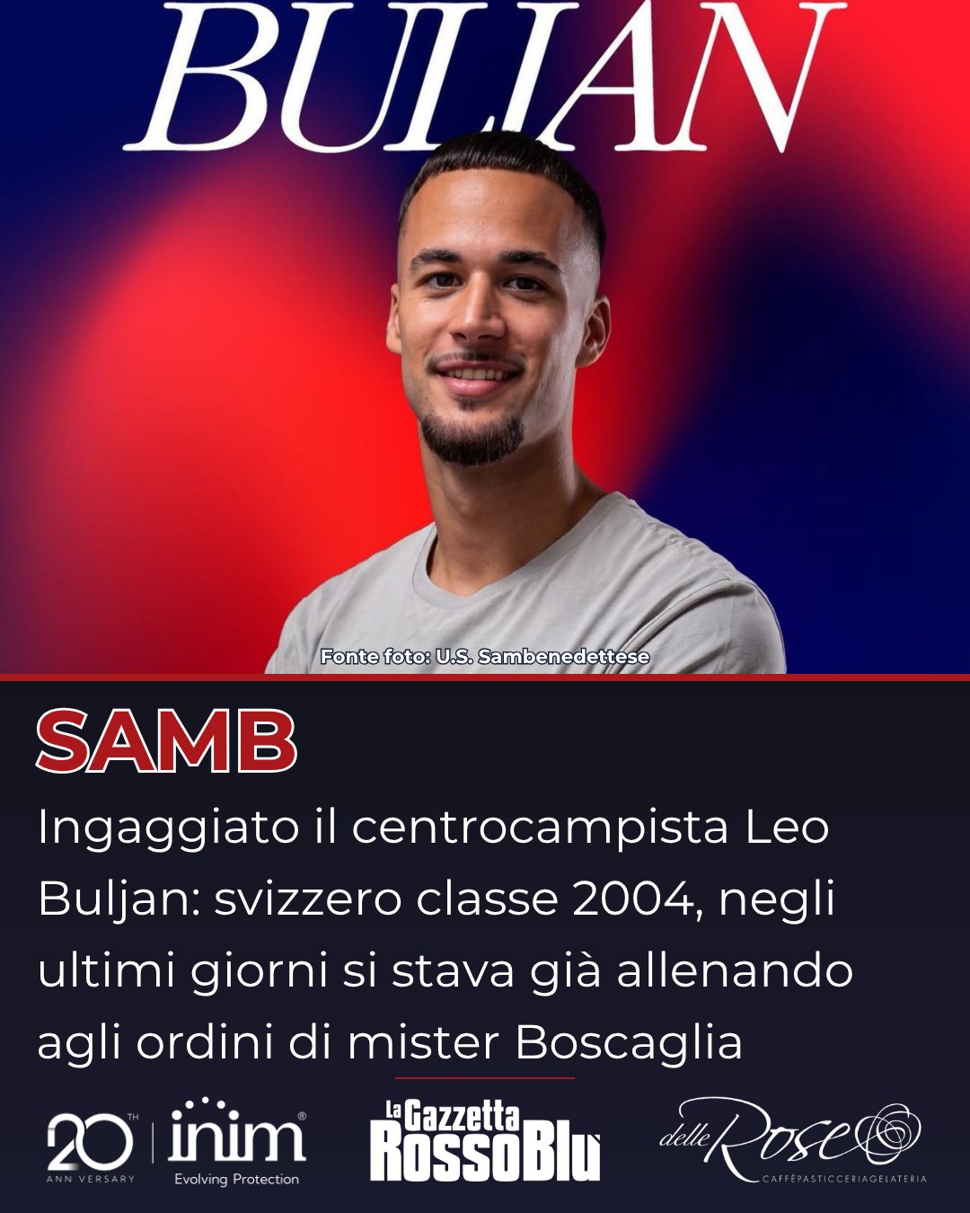 CALCIOMERCATO ⚽🔁

@u.s.sambenedettese 🔴🔵, ufficiale l'ingaggio del centrocampista Leo Buljan

#leobuljan #grb #gazzettarossoblù #samb #sambenedettese #lagazzettarossoblù #calcio #seriec #gironeb #legapro #seriecskywifi