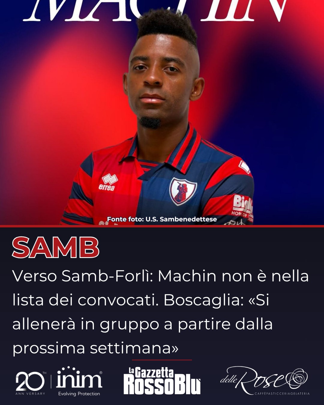 MACHIN ❌

@u.s.sambenedettese 🔴🔵, José Machin non sarà a disposizione di mister Boscaglia nella partita di domani col Forlì

🔜 L'ex Vis Pesaro in questi primi giorni ha lavorato a parte, dalla prossima settimana sarà in gruppo

#samfor #sambforlì #josémachin #machin #grb #gazzettarossoblù #samb #sambenedettese #lagazzettarossoblù #calcio #seriec #gironeb #legapro #seriecskywifi