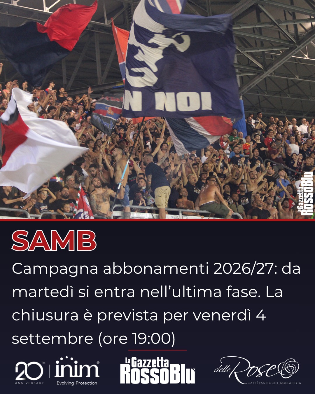CAMPAGNA ABBONAMENTI 🎫

@u.s.sambenedettese 🔴🔵, la campagna abbonamenti 2026/27 entra nella fase conclusiva

🔛 La vendita libera riprenderà martedì (dalle 10:00), chiusura prevista venerdì 4 settembre (ore 19:00), due giorni prima di Samb-Spezia 🏟

#campagnaabbonamenti #jevujebbèffernite #stadiorivieradellepalme #grb #gazzettarossoblù #samb #sambenedettese #lagazzettarossoblù #calcio #seriec #gironeb #legapro #seriecskywifi