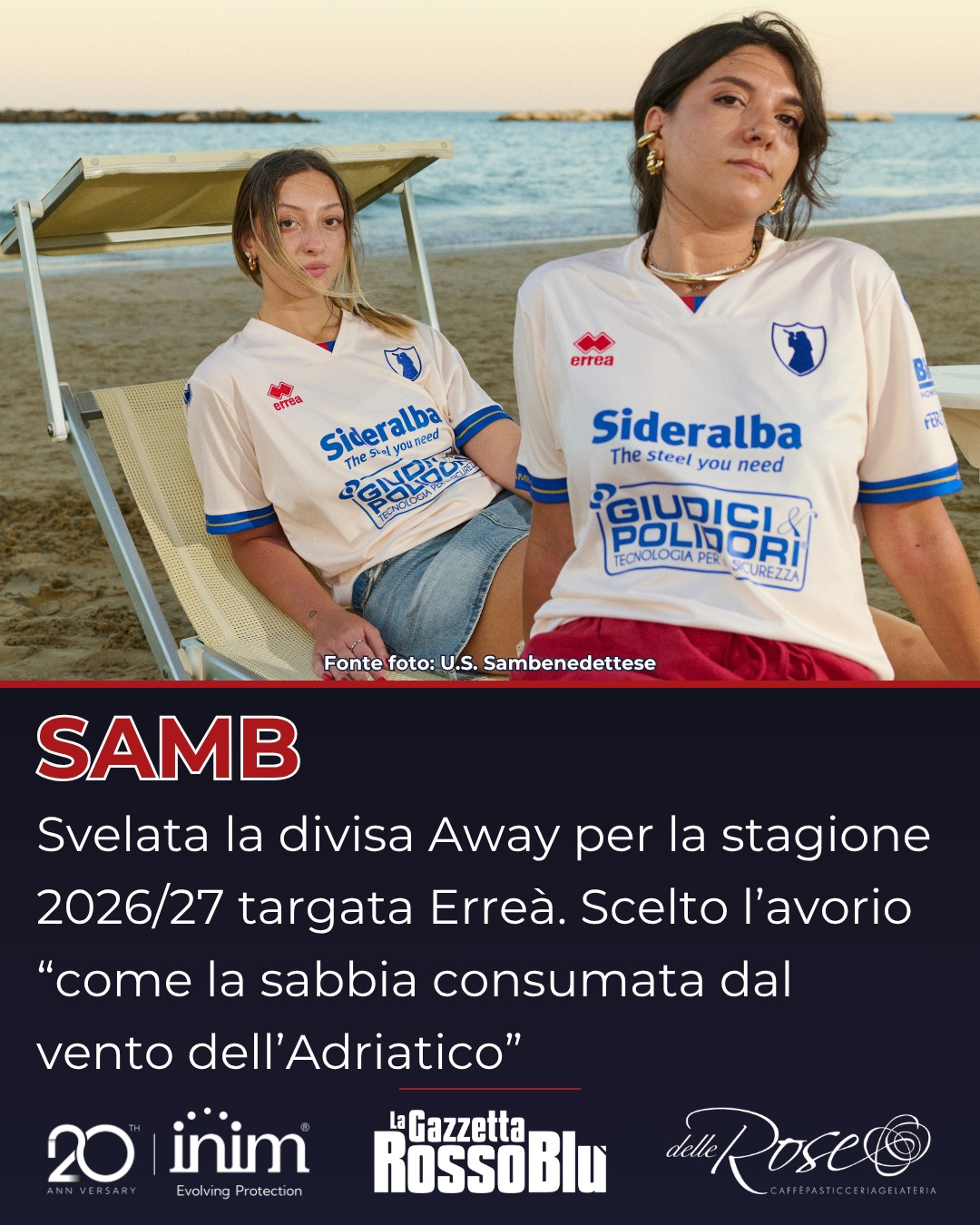 AWAY KIT 👕

Nella seconda maglia dell'@u.s.sambenedettese 🔴🔵 domina l'avorio, scelto perché richiama "la sabbia consumata dal vento dell'Adriatico" 🌬

💬 All'interno del collo, la frase "Raised on sand, hardened by the sea" 

#awaykit #erreà #errea #grb #gazzettarossoblù #samb #sambenedettese #lagazzettarossoblù #calcio #seriec #gironeb #legapro #seriecskywifi