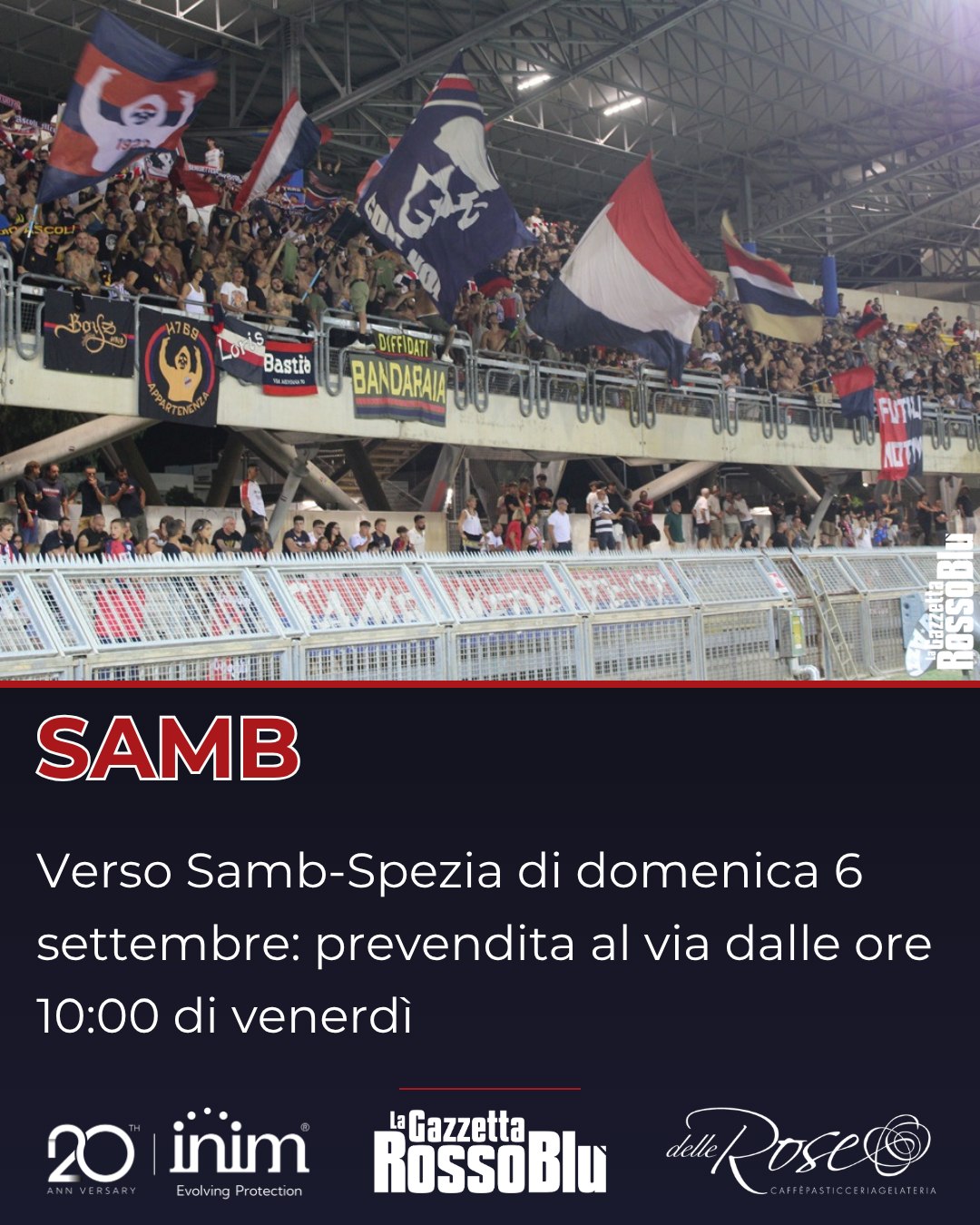 VERSO SAMB-SPEZIA 🏟

@u.s.sambenedettese 🔴🔵, da domani via alla prevendita 🎫 per la partita di domenica 6 settembre con lo Spezia 🗓

#samspe #sambspezia #prevendita #grb #gazzettarossoblù #samb #sambenedettese #lagazzettarossoblù #calcio #seriec #gironeb #legapro #seriecskywifi