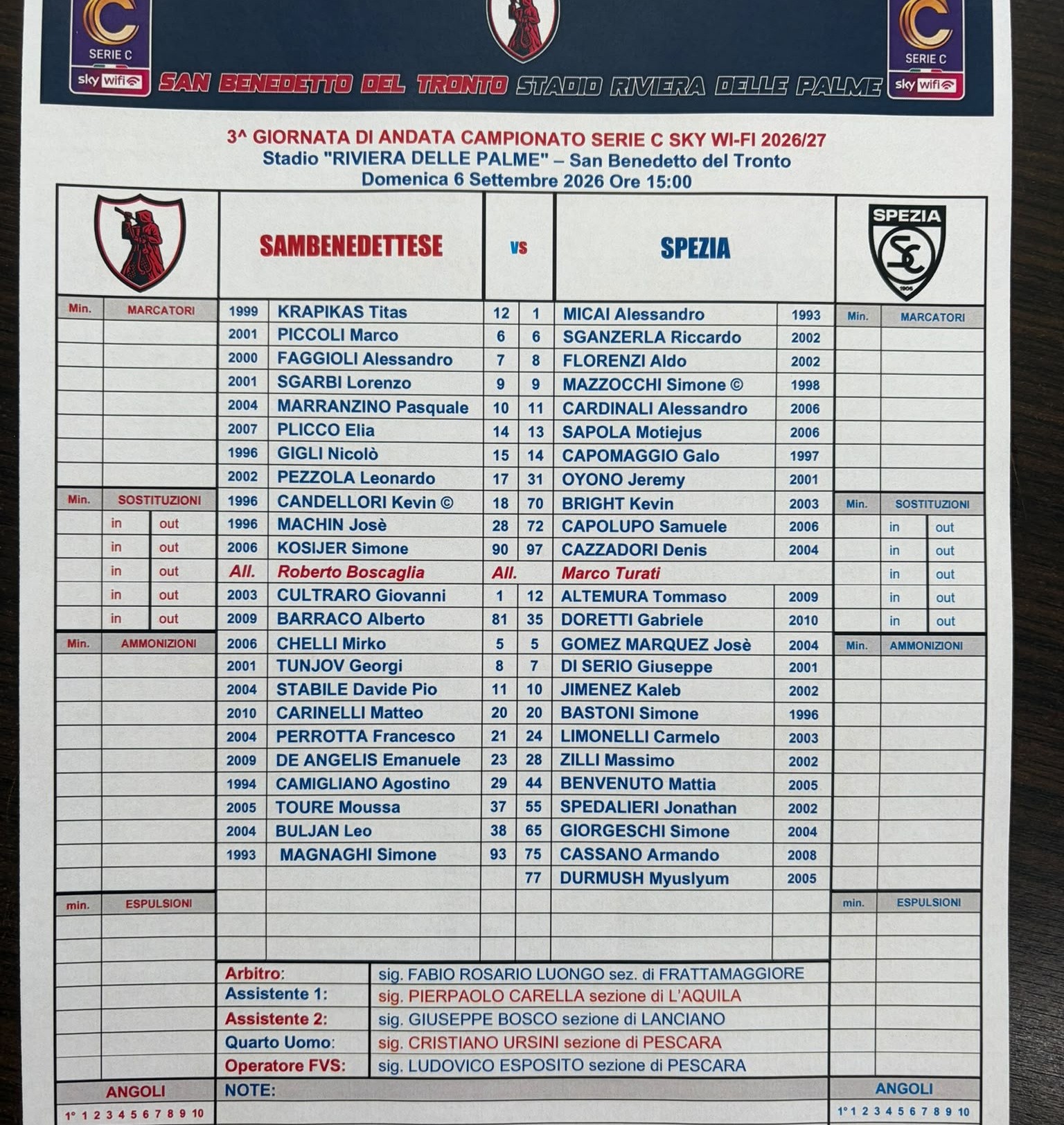 Samb🔴🔵-Spezia

Le formazioni ufficiali: 👇

 #sambspezia