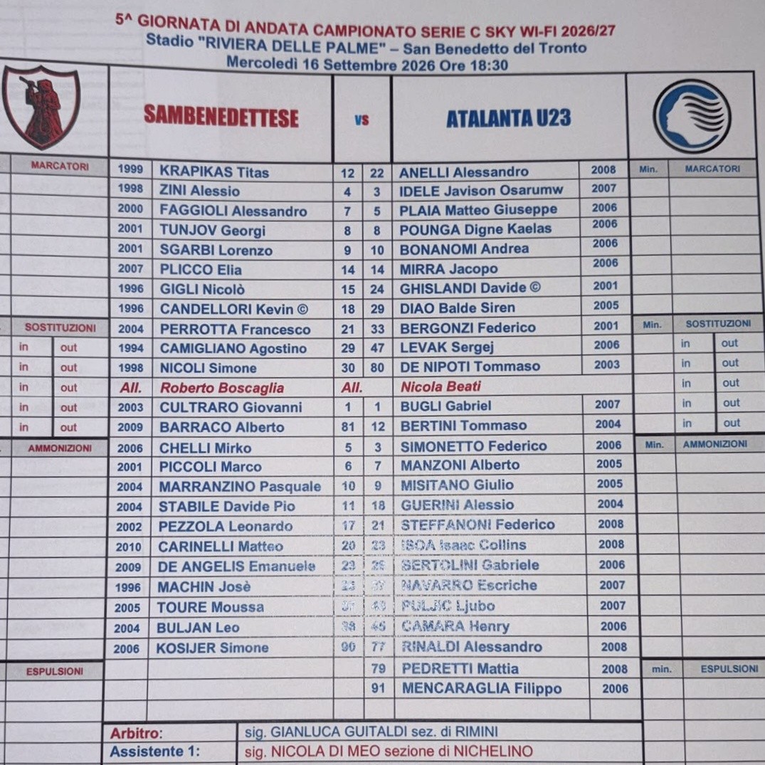 Samb🔴🔵-Atalanta U23

Le formazioni ufficiali: Zini, Nicoli e Perrotta dall'inizio

#sambatalantau23 #formazioni #seriec #legapro