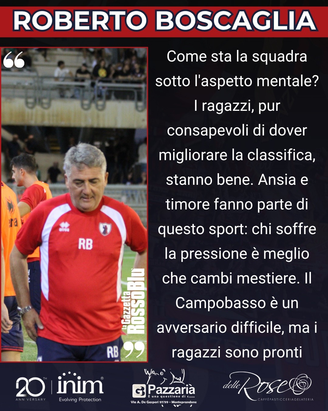 BOSCAGLIA💬

Mister Boscaglia alla vigilia di Samb🔴🔵-Campobasso: 《La tenuta fisica non è un problema. La squadra vuole reagire》
