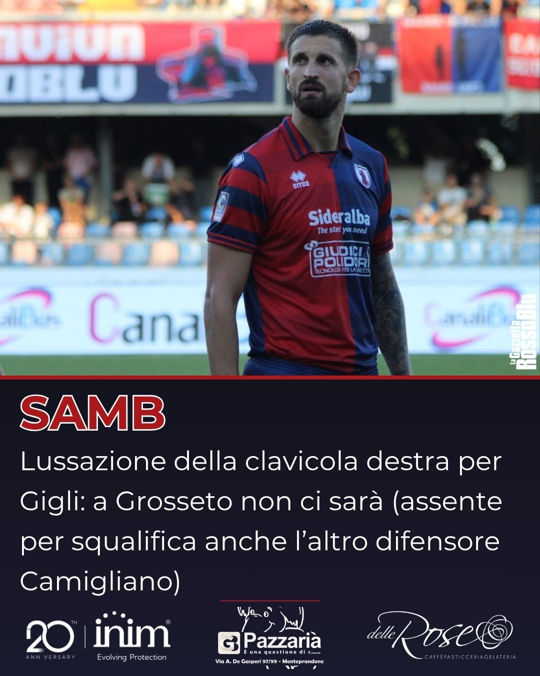 GIGLI❌

Il difensore della @u.s.sambenedettese 🔴🔵, infortunatosi nell'ultima gara col Campobasso, ha riportato una lussazione alla clavicola destra