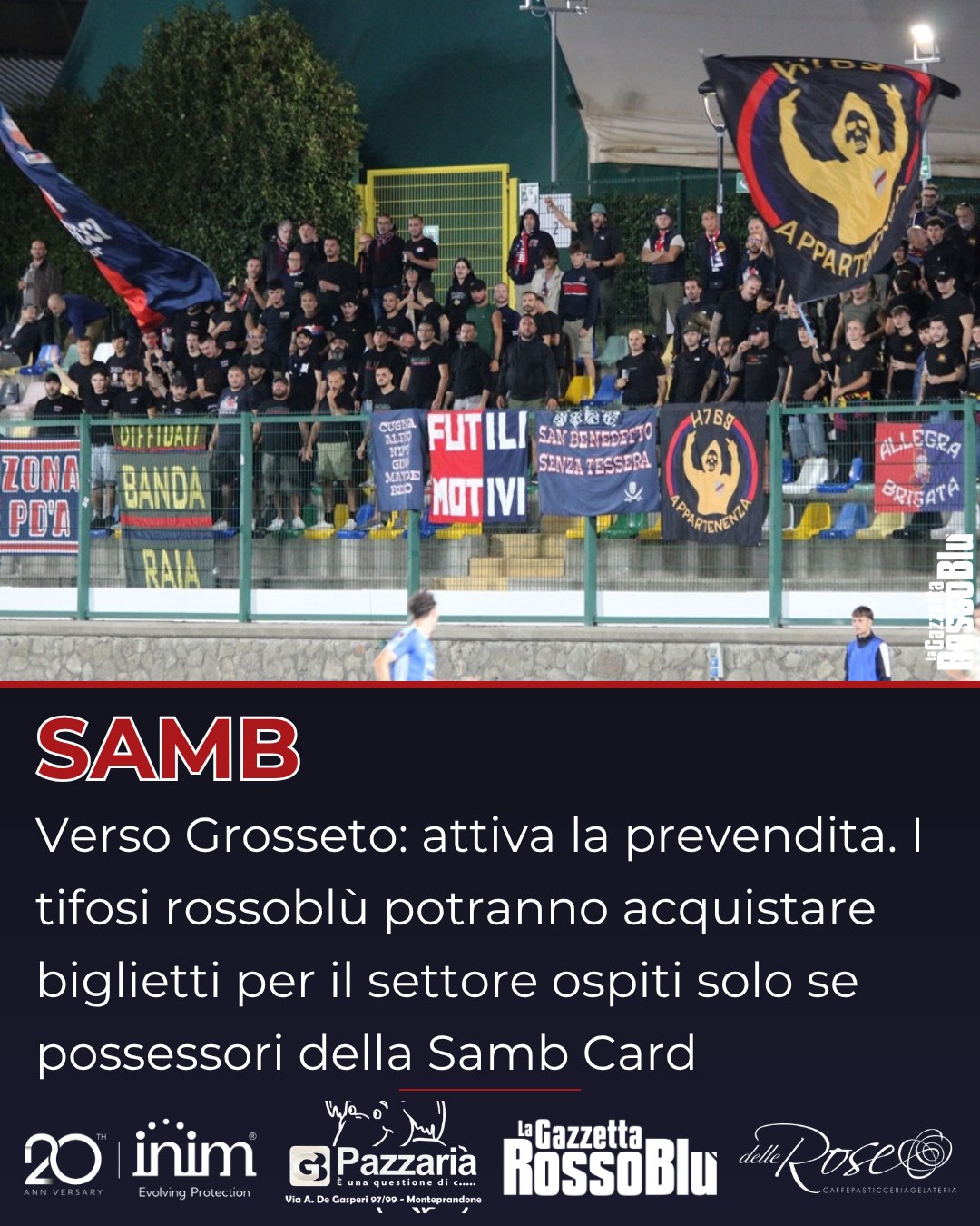 PREVENDITA 🎫

@u.s.sambenedettese 🔴🔵, attiva la prevendita per Grosseto

🏟 I tifosi rossoblù potranno acquistare biglietti per il settore ospiti dello stadio Zecchini soltanto se possessori della Samb Card

#grosam #grossetosamb #prevendita #grb #gazzettarossoblù #samb #sambenedettese #lagazzettarossoblù #calcio #seriec #gironeb #legapro #seriecskywifi