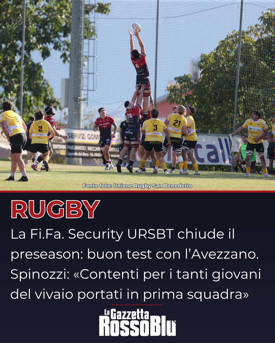 RUGBY 🏉

@unione_rugby_samb 🔴🔵, buone impressioni nell'ultimo match di precampionato con l'Avezzano

#unionerugbysanbenedetto #ursbt #unionerugbysbt #fifasecurity #rugby #seriea #grb #gazzettarossoblù #lagazzettarossoblù