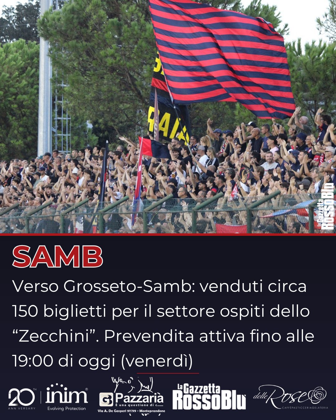 VERSO GROSSETO 🛣

@u.s.sambenedettese 🔴🔵, già venduti circa 150 biglietti per il settore ospiti dello Zecchini 🏟. Prevendita attiva fino alle 19:00 di oggi 🎫

#grosam #grossetosamb #grb #gazzettarossoblù #samb #sambenedettese #lagazzettarossoblù #calcio #seriec #gironeb #legapro #seriecskywifi