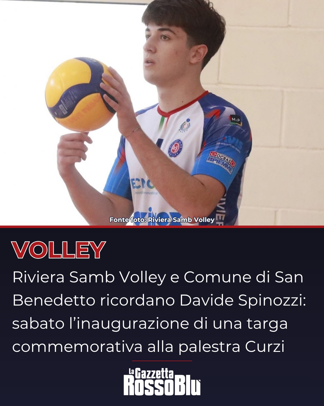 DAVIDE ♾️

In occasione dell'inizio del campionato della Serie C maschile 🏐, la @riviera_samb_volley 🔴🔵 e il Comune di San Benedetto ricorderanno Davide Spinozzi

Sabato sera, alla palestra Curzi, verrà inaugurata una targa commemorativa 💓

#davidespinozzi #palestracurzi #rivierasamb #rivierasambvolley #rsv #volley #marche #sanbenedetto #sanbenedettodeltronto