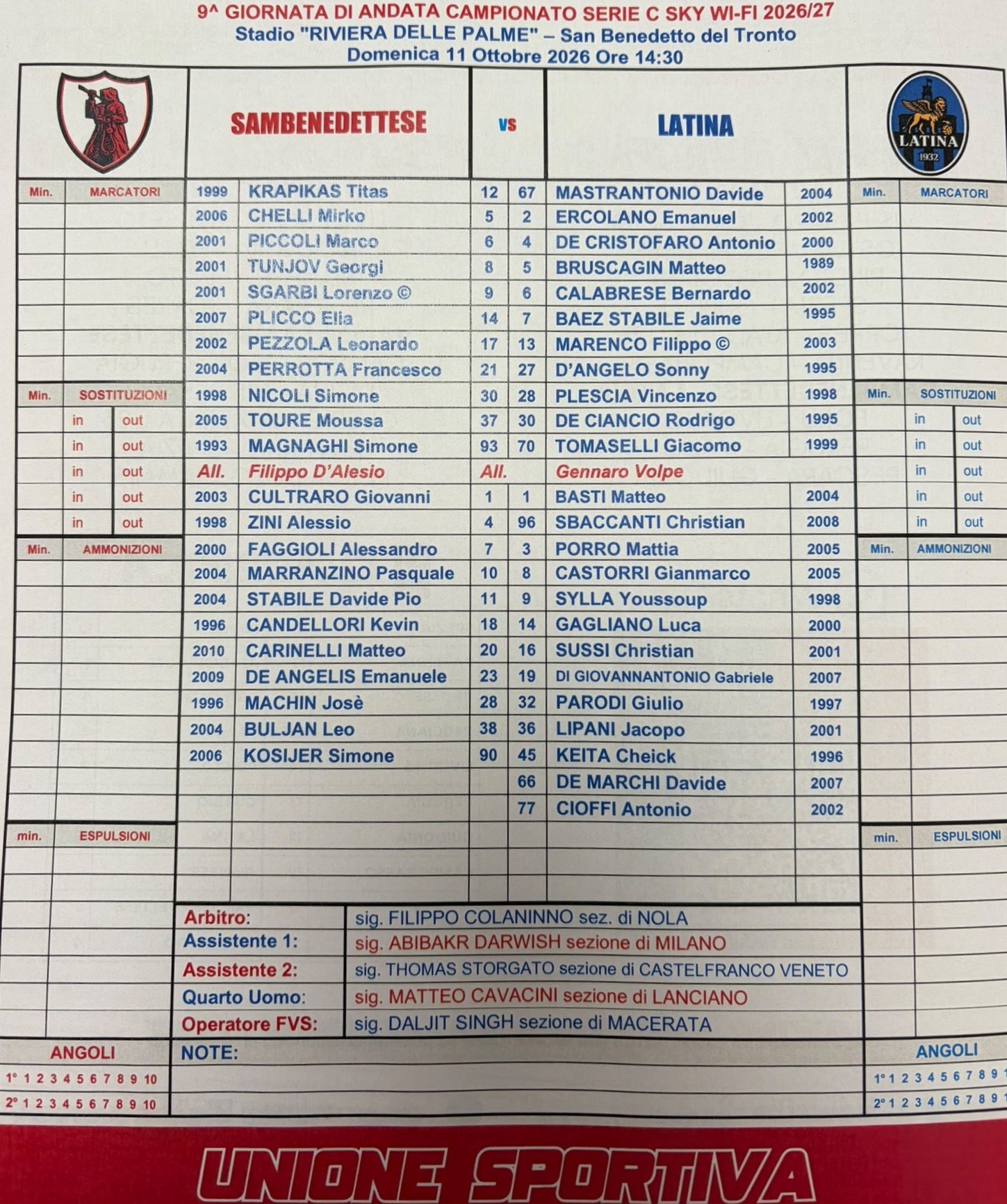 Samb🔴🔵-Latina

Le formazioni ufficiali: Zini, Candellori e Marranzino dalla panchina; dall'inizio Plicco, Perrotta e Tunjov

#samlat #seriec #samblatina #grb