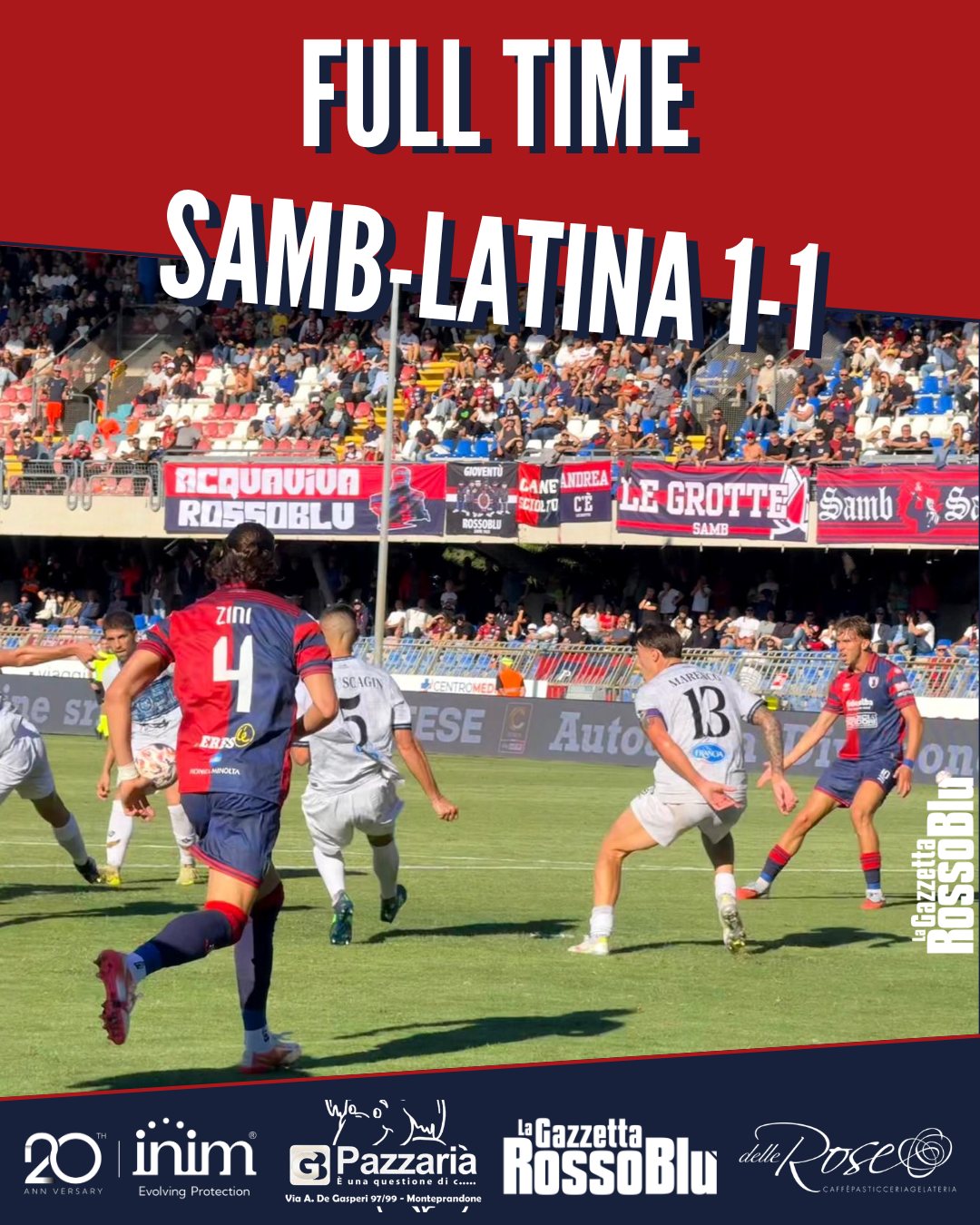 FINITA ❗

L'@u.s.sambenedettese 🔴🔵 passa in svantaggio col Latina ❌, ma alla fine - grazie al gol di Zini 🎯 - arriva un pareggio: finisce 1-1 al Riviera delle Palme 🏟

#samlat #samblatina #stadiorivieradellepalme #grb #gazzettarossoblù #samb #sambenedettese #lagazzettarossoblù #calcio #seriec #gironeb #legapro #seriecskywifi
