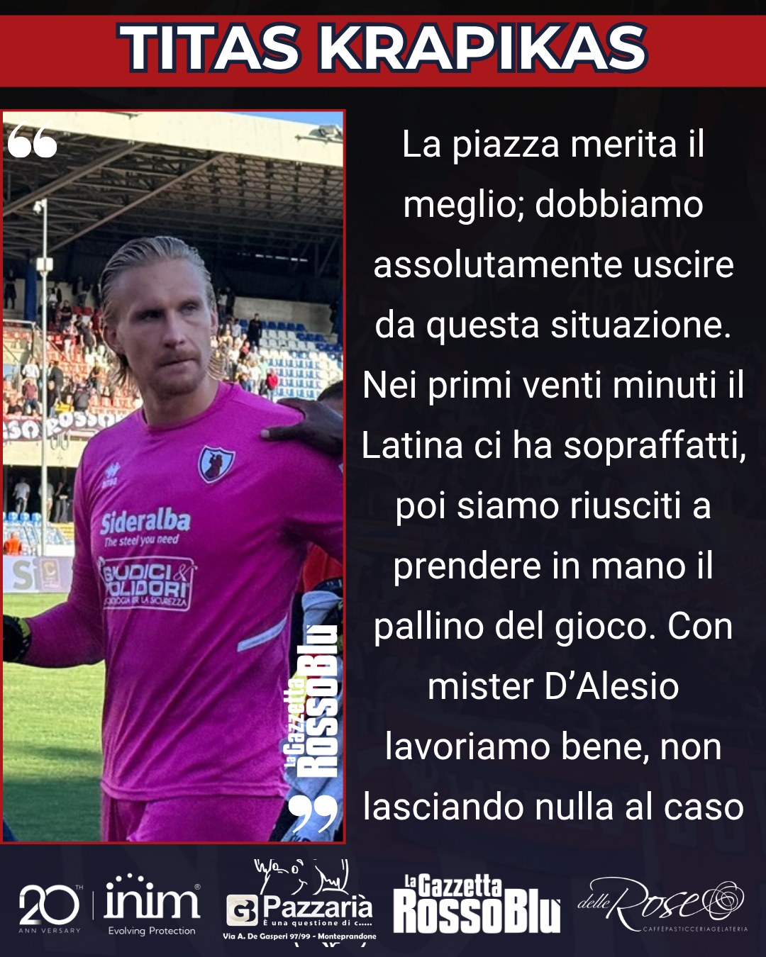 KRAPIKAS 🎙

@u.s.sambenedettese 🔴🔵, le parole del portiere Titas Krapikas 🧤 dopo il pareggio col Latina

#samlat #samblatina #titaskrapikas #grb #gazzettarossoblù #samb #sambenedettese #lagazzettarossoblù #calcio #seriec #gironeb #legapro #seriecskywifi