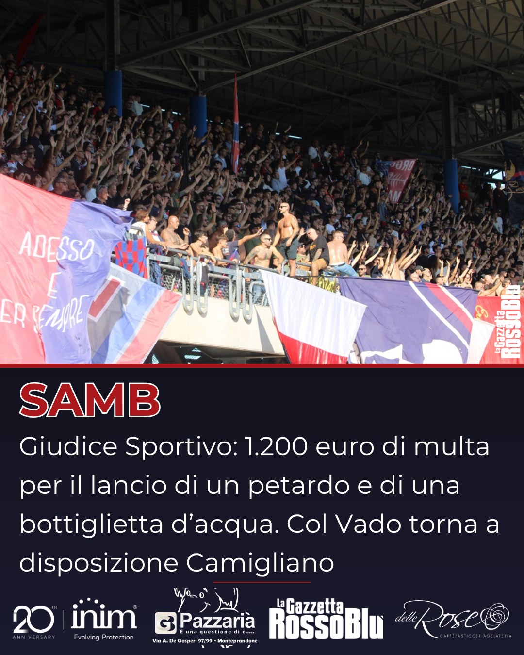 GIUDICE SPORTIVO 👨‍⚖

@u.s.sambenedettese 🔴🔵 multata dal Giudice Sportivo per 1.200 euro. Col Vado torna a disposizione Camigliano 🔙

#giudicesportivo #grb #gazzettarossoblù #samb #sambenedettese #lagazzettarossoblù #calcio #seriec #gironeb #legapro #seriecskywifi