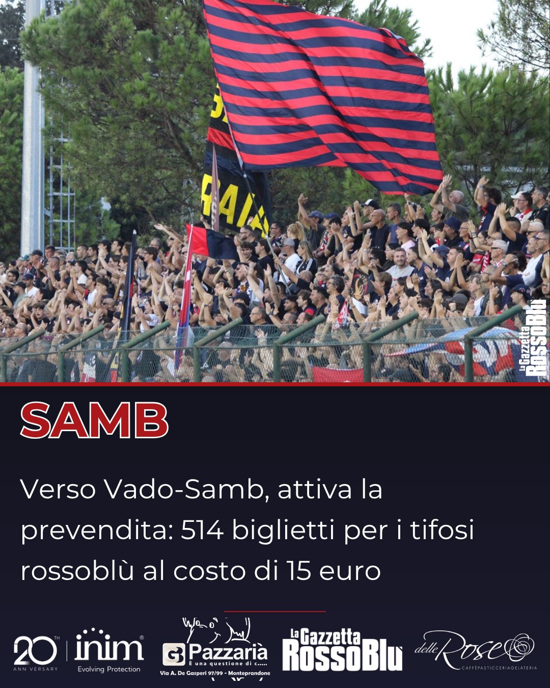 PREVENDITA 🔛

Attiva la prevendita per il match di sabato tra Vado e @u.s.sambenedettese 🔴🔵

🎫 Per i tifosi rossoblù dotazione di 514 biglietti, al costo di 15 euro+prevendita

#vadosamb #vadsam #prevendita #grb #gazzettarossoblù #samb #sambenedettese #lagazzettarossoblù #calcio #seriec #gironeb #legapro #seriecskywifi