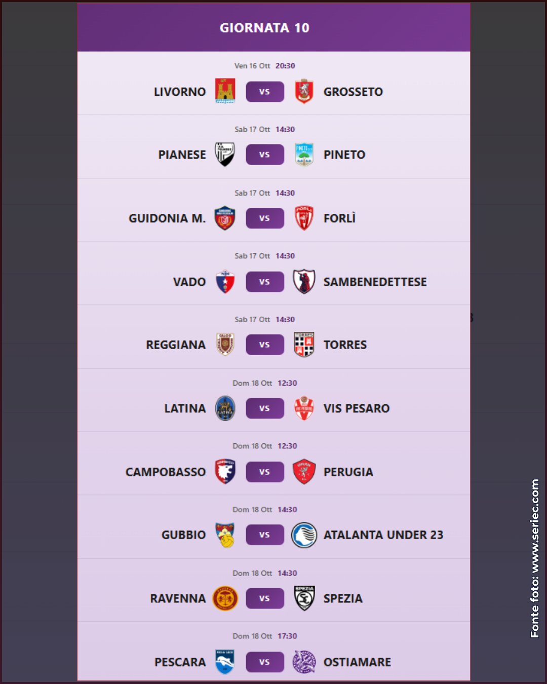 🗓 GIORNATA 🔟

🏟 Le partite in programma nella 10^ giornata del girone B di Serie C

#grb #gazzettarossoblù #samb #sambenedettese #lagazzettarossoblù #calcio #seriec #gironeb #legapro #seriecskywifi #vadosamb #vadsam