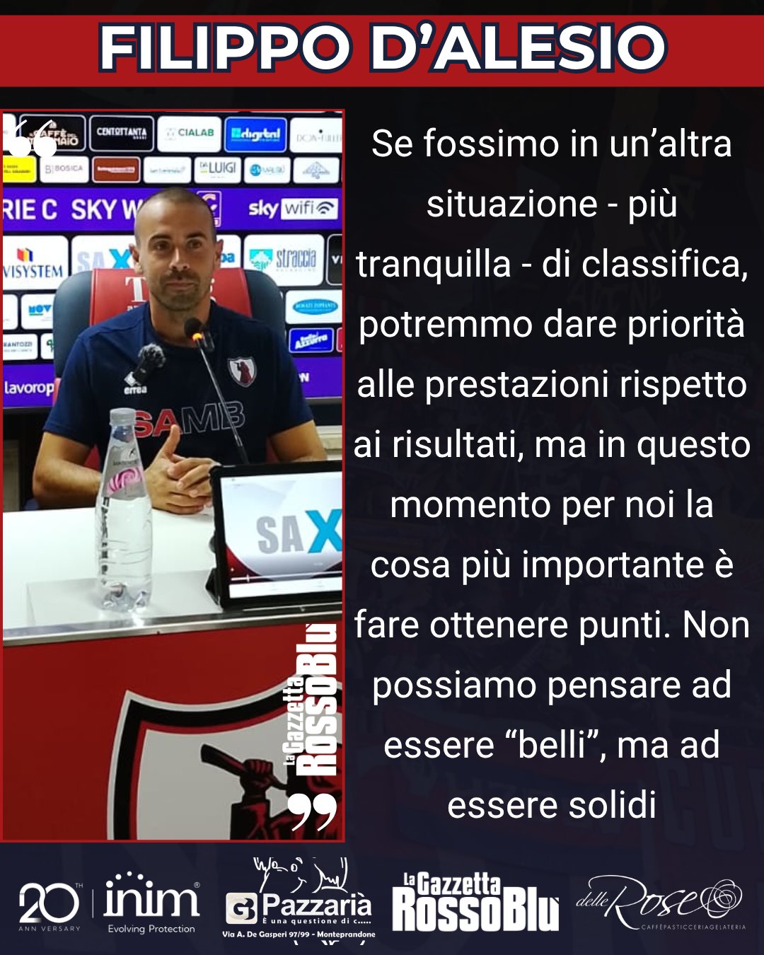 MISTER 🎙

@u.s.sambenedettese 🔴🔵, le parole di mister Filippo D'Alesio alla vigilia del match col Vado 🏟

#filippodalesio #vadosamb #vadsam #grb #gazzettarossoblù #samb #sambenedettese #lagazzettarossoblù #calcio #seriec #gironeb #legapro #seriecskywifi